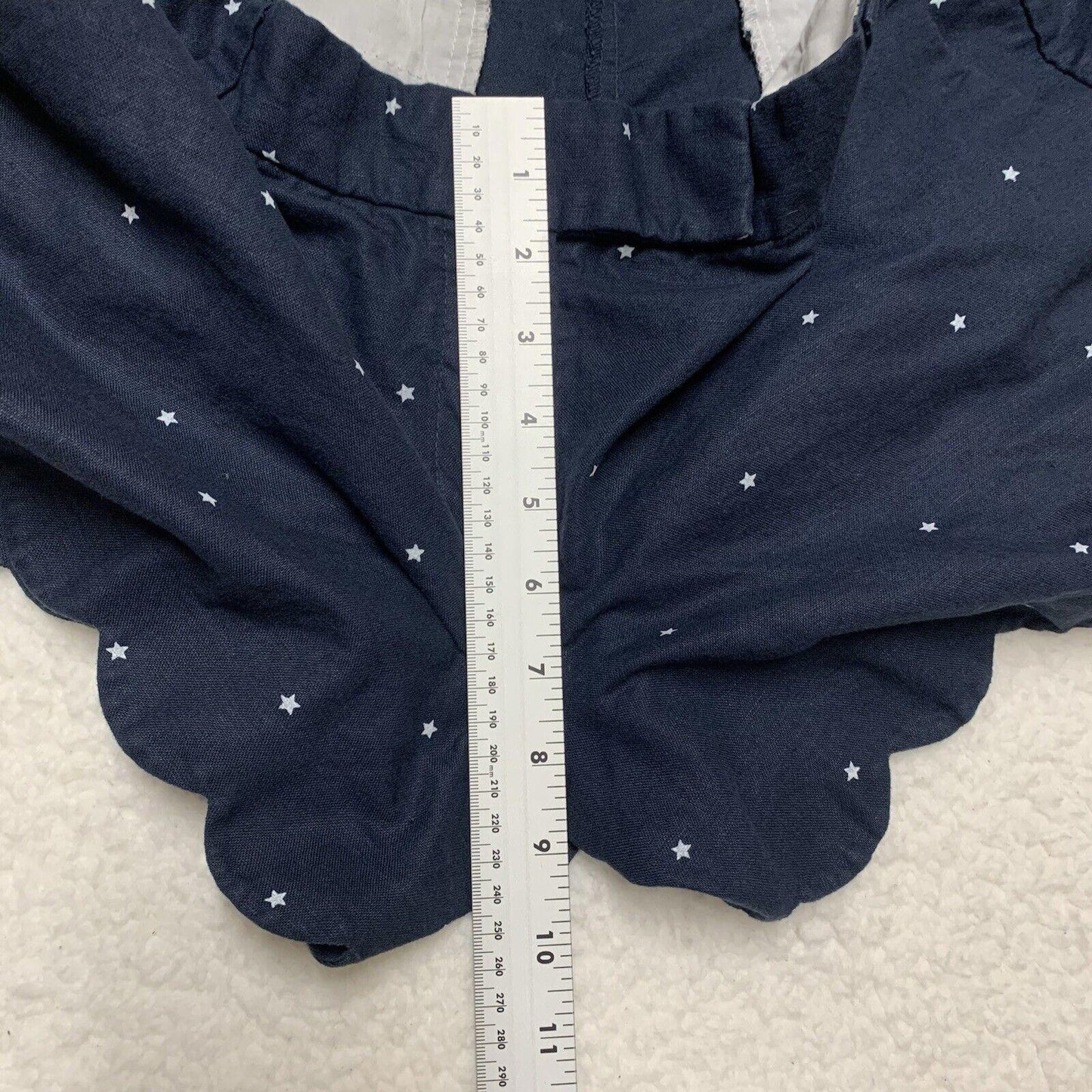 J Crew Scalloped Hem Linen Cotton Shorts Size 10 Navy Blue White Star Print