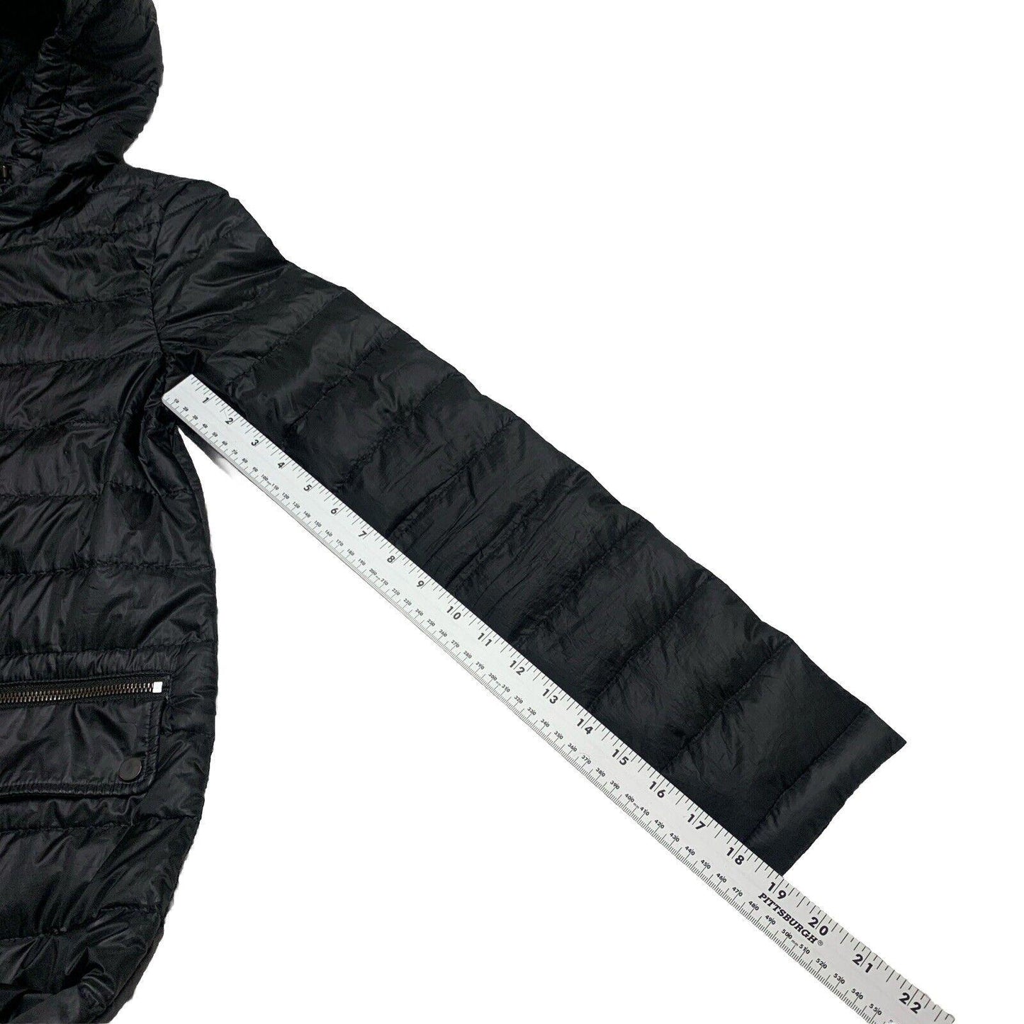 Zara Basic Women’s X-Small Black Lightweight Packable Puffer Long Hooded Jacket