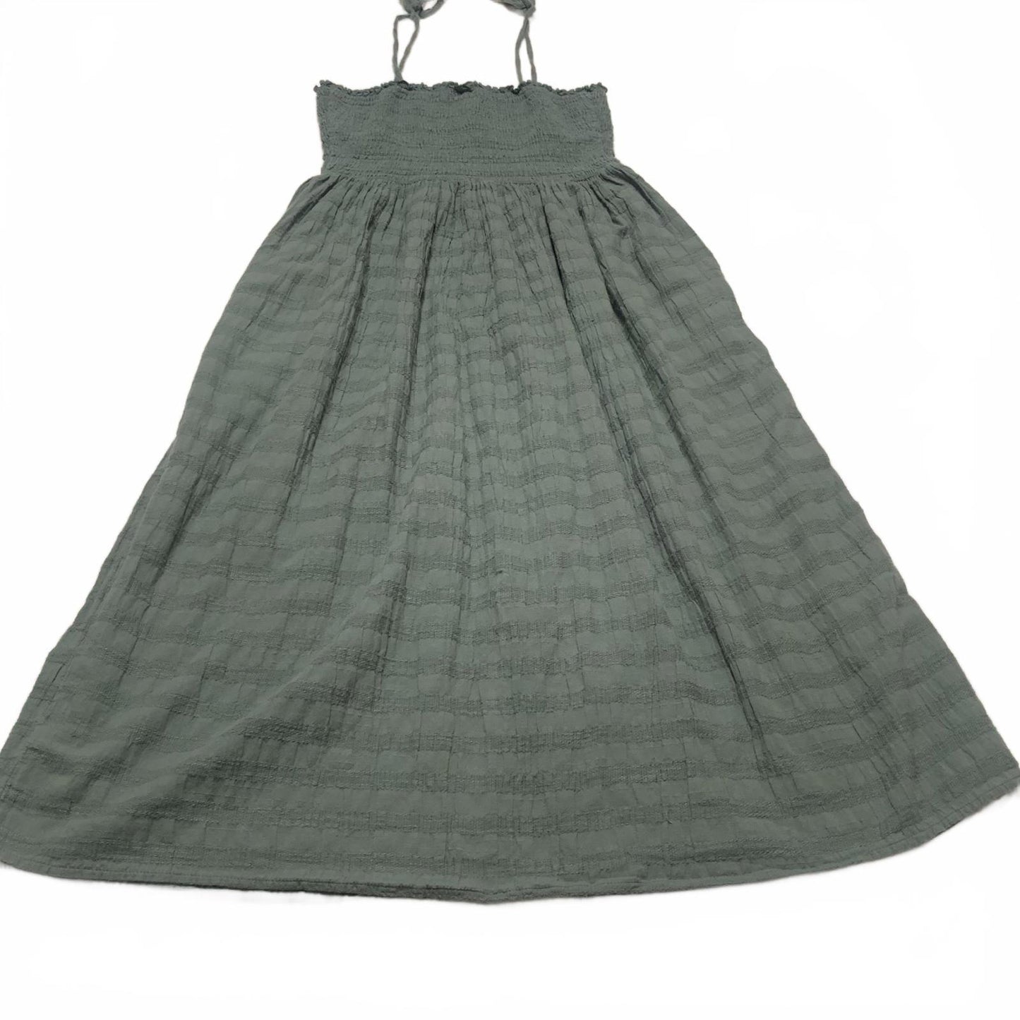 Aerie Smocked Womens Sz XS Green Midi Dress Button outside Tie Straps Sleeveless