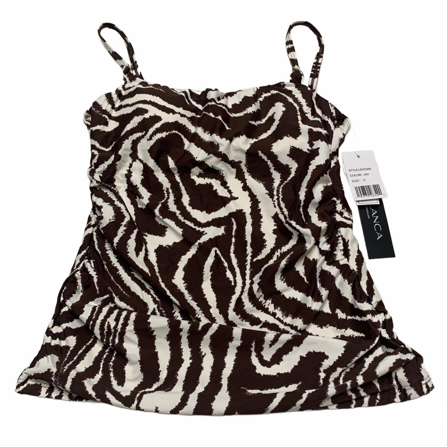 La Blanca Women's Sz 6 Zebra Brown Tan Print Tankini Top Built in Bra Support