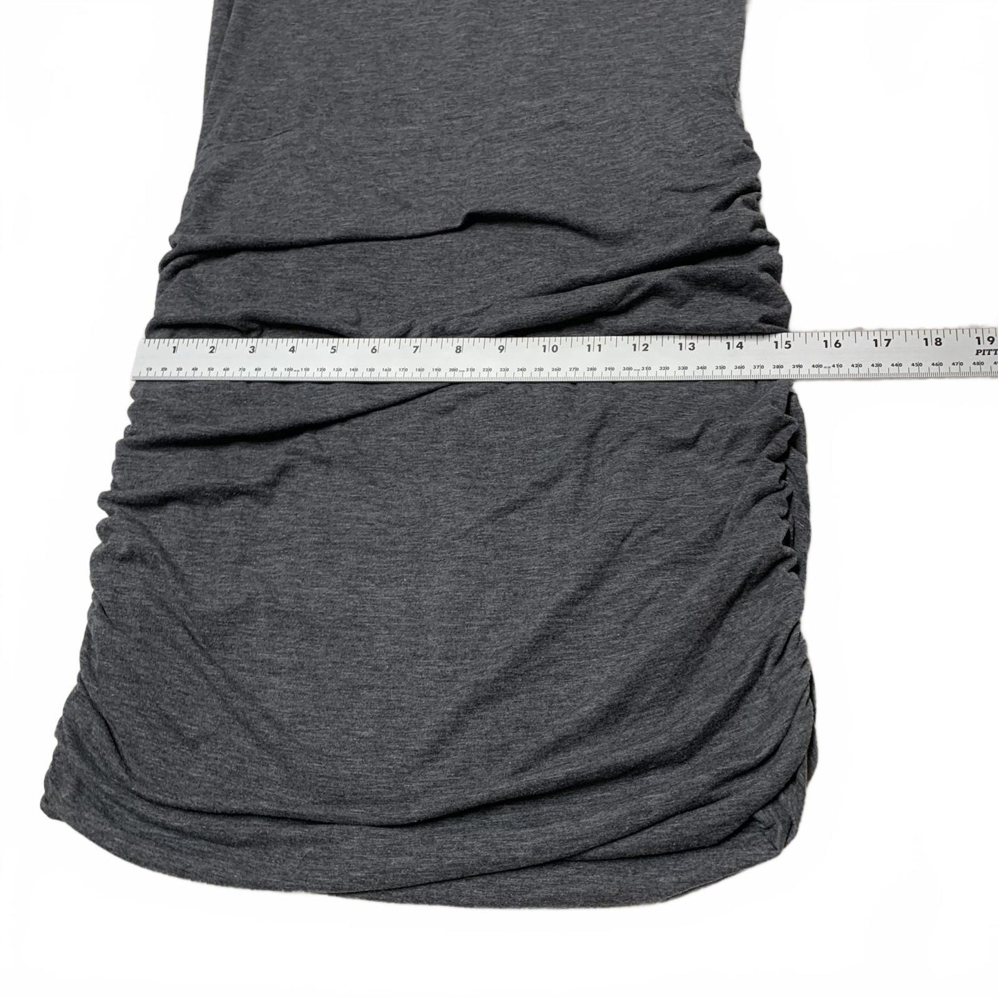 Athlete Women's Cap Sleeve Ruched Bodycon Dress Sz Small Gray V-Neck