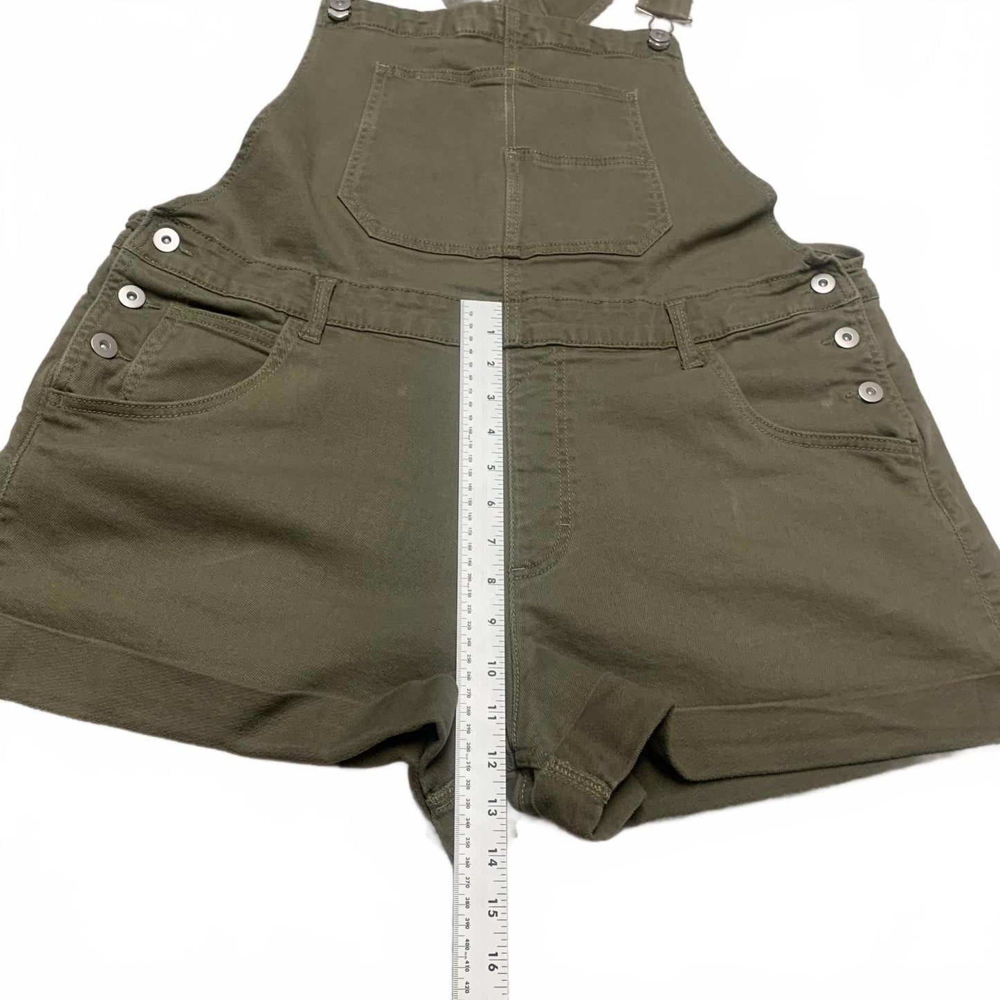 NOBO No Boundaries Womens Sz XXL (19) Olive Green Denim Overalls Shorts W40