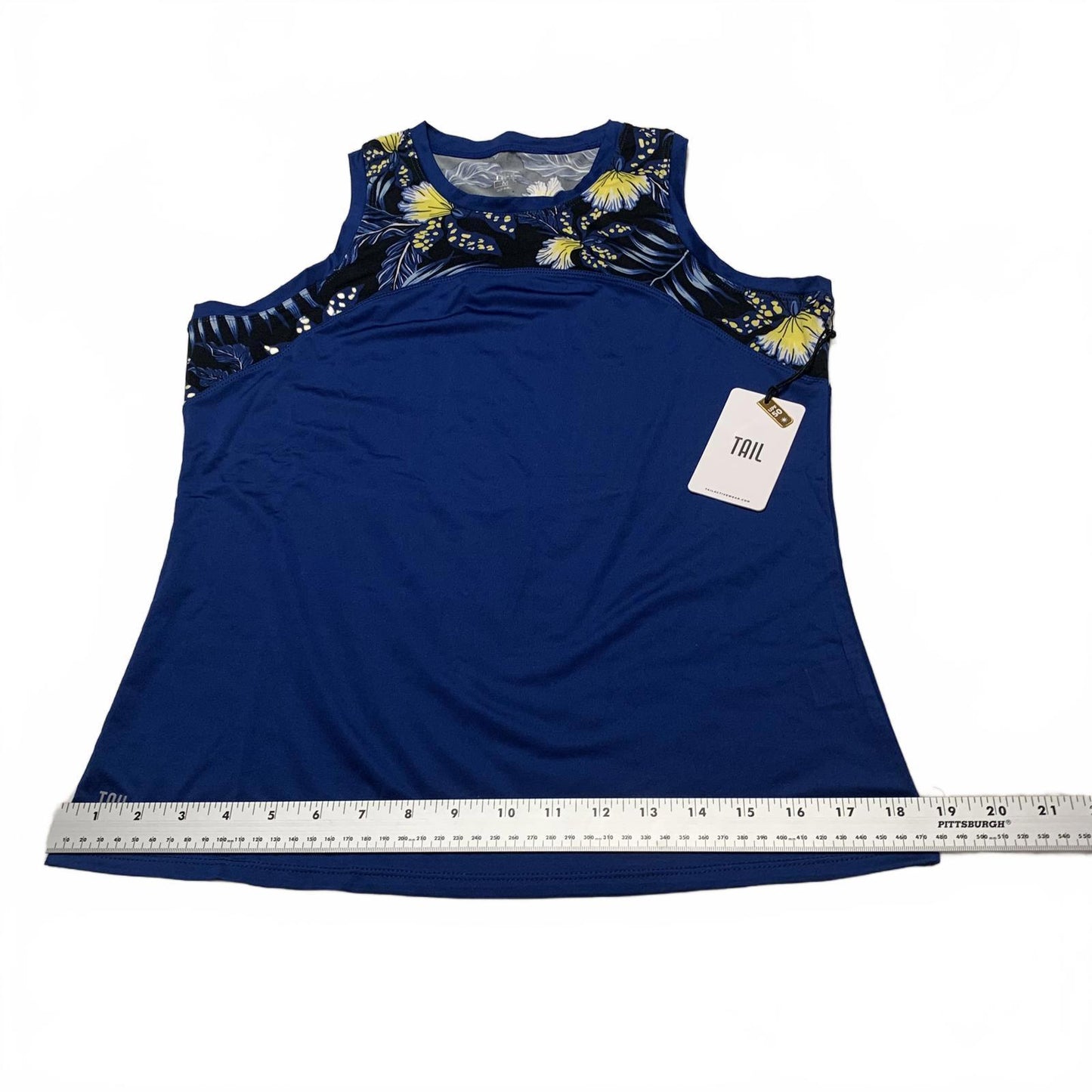 TAIL Women's Sz M Debbie Blue Jungle Sleeveless Floral Top Stretch