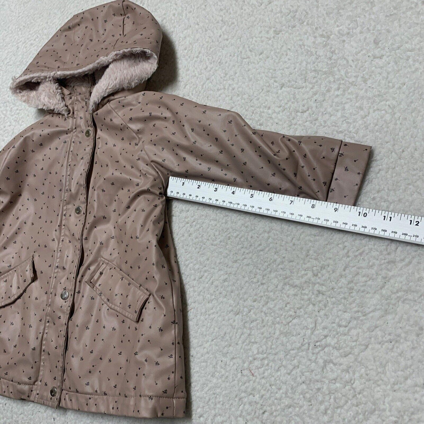 Zara Baby Girl Size 3-4 Years Pink Floral Print Fleece Lined Raincoat HoodJacket