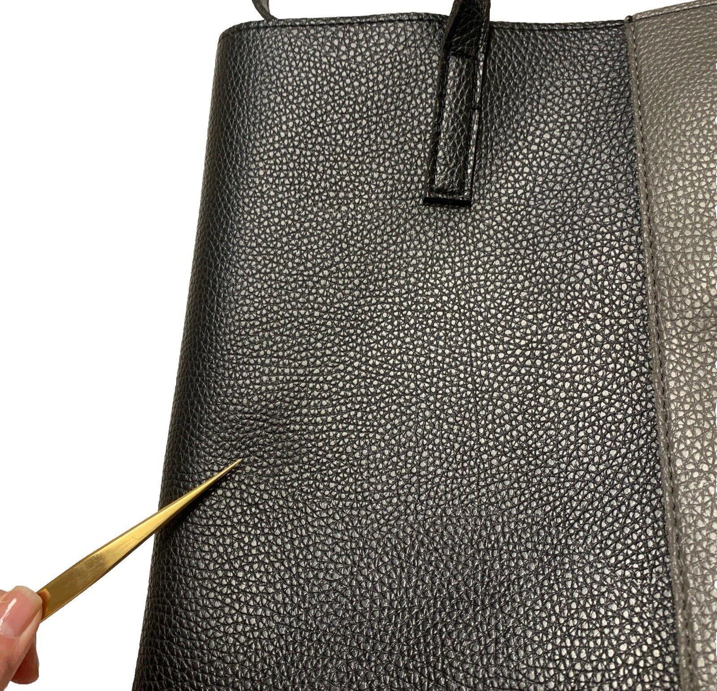 Vince Camuto Women’s Black Gray Stripe Pebbled Soft Vegan Leather Tote Bag