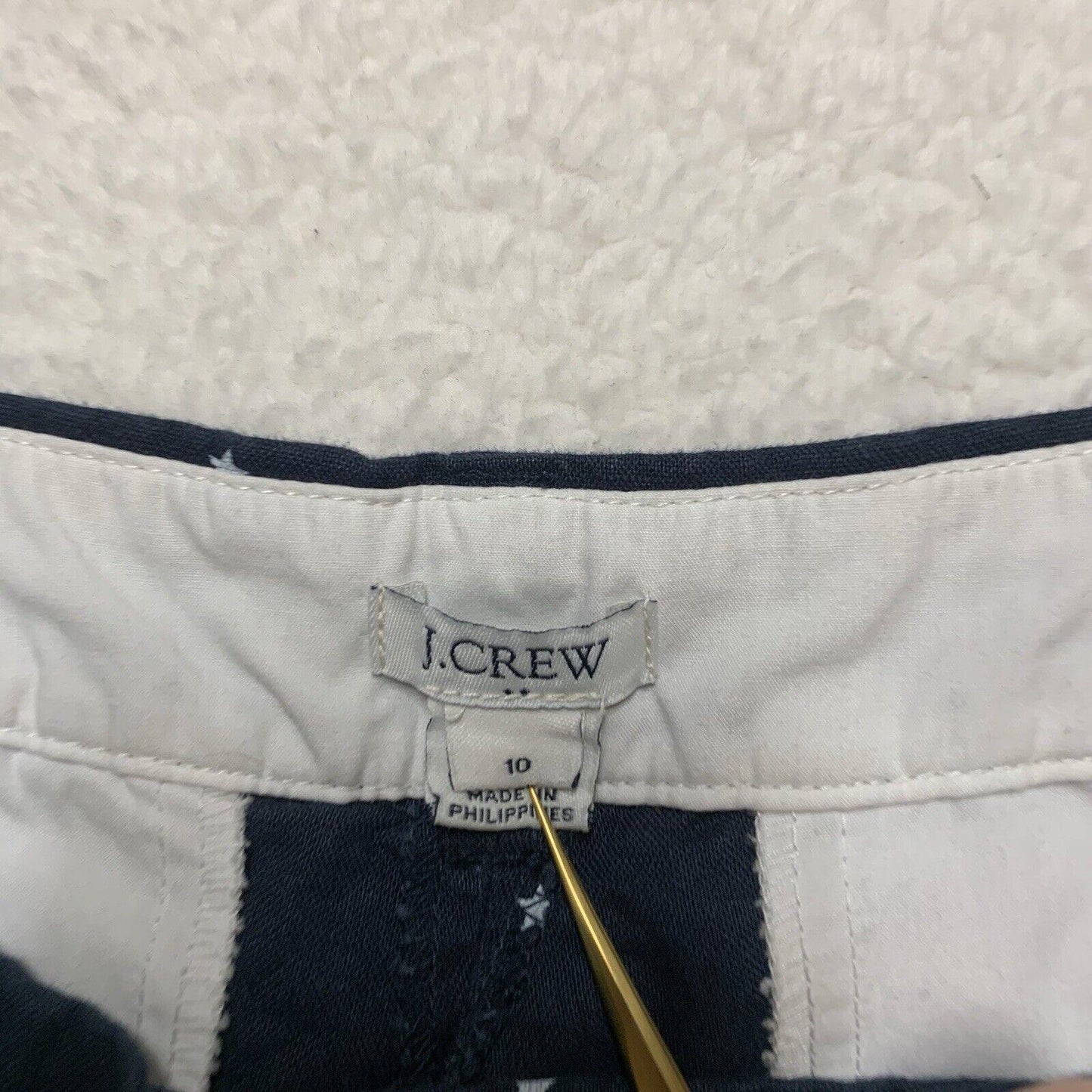 J Crew Scalloped Hem Linen Cotton Shorts Size 10 Navy Blue White Star Print