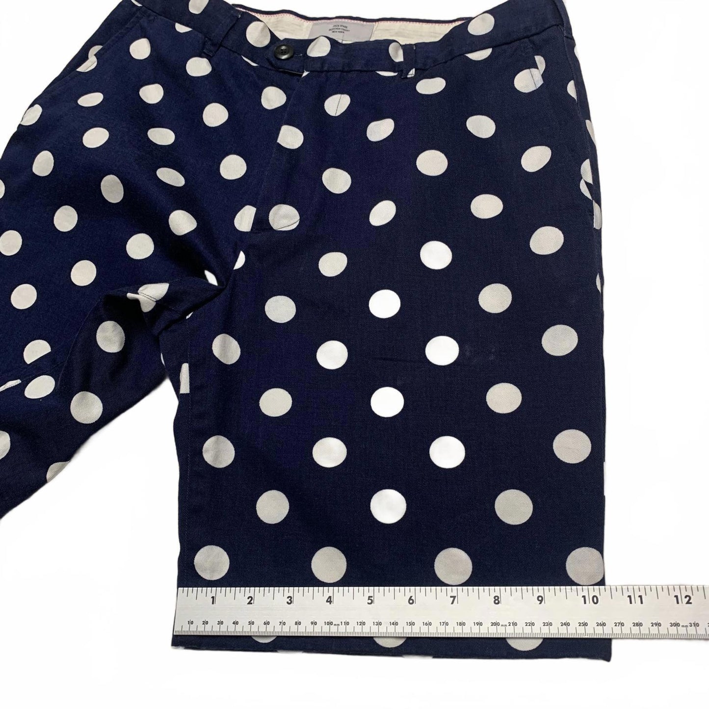 Jack Spade Bleecker NY Mens Sz 32 Navy White Polka Dot chino shorts W32