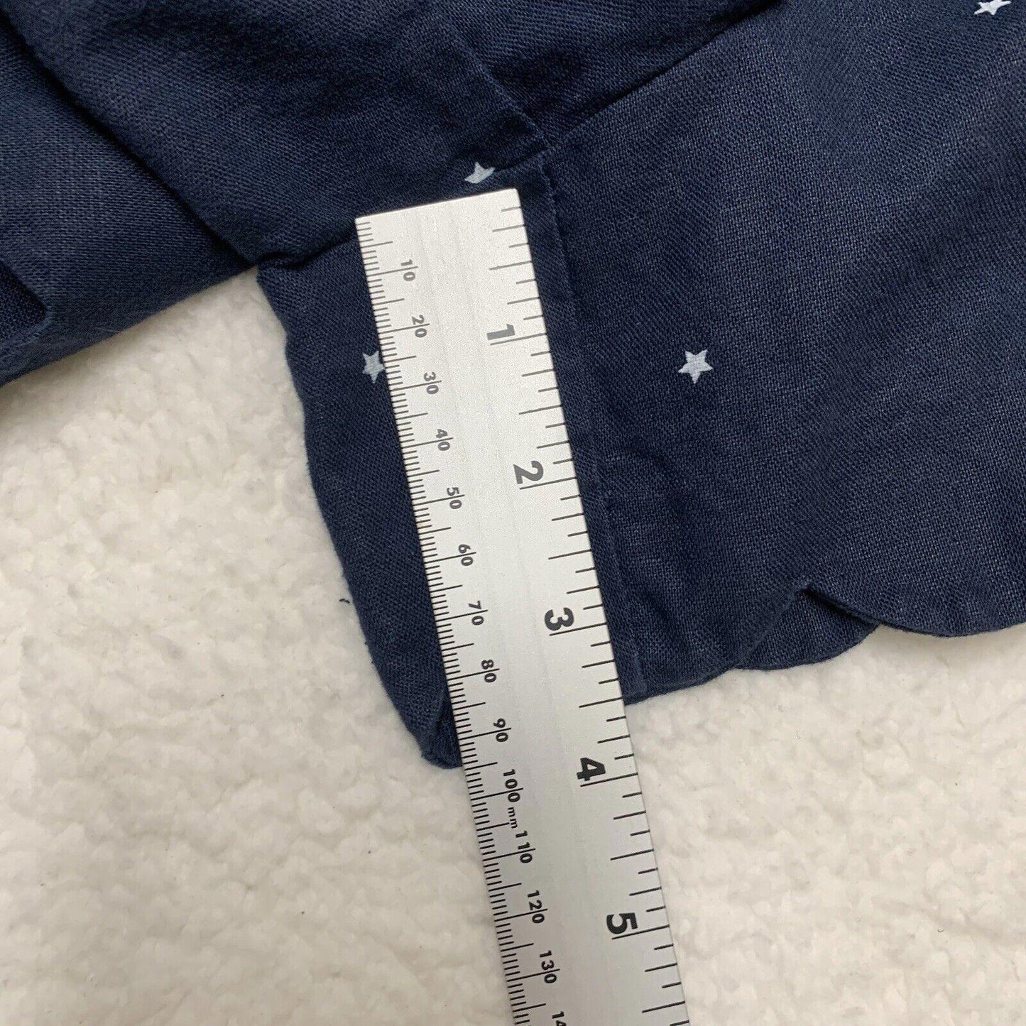 J Crew Scalloped Hem Linen Cotton Shorts Size 10 Navy Blue White Star Print