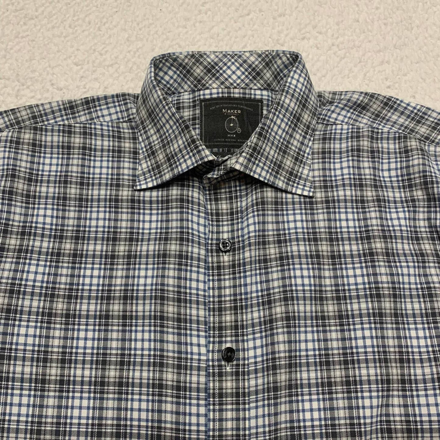 Maker Company Mens Size Large Black Gray Classic Plaid Shirt