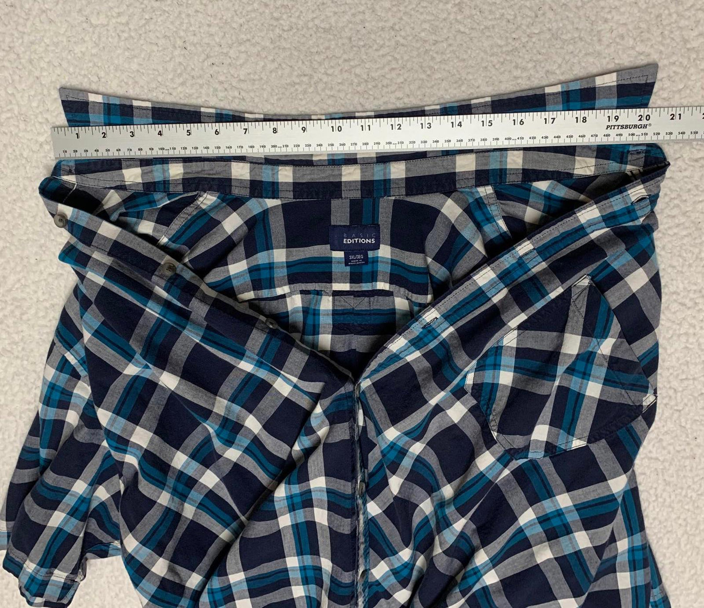 Basic Editions Men's 3XL Blue Plaid Short Sleeve Button Shirt
