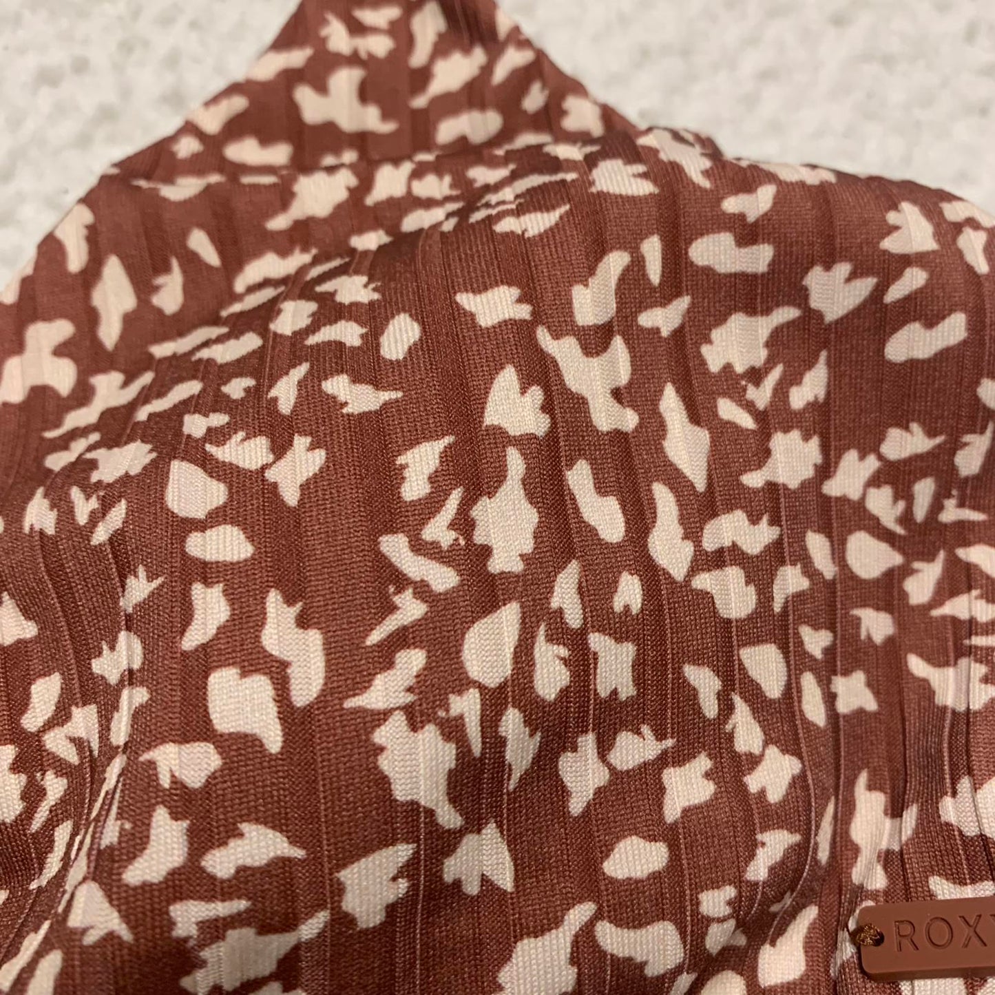 Roxy Love the Surf Knot Bikini Top Women's Sz L Brown Print Swimwear