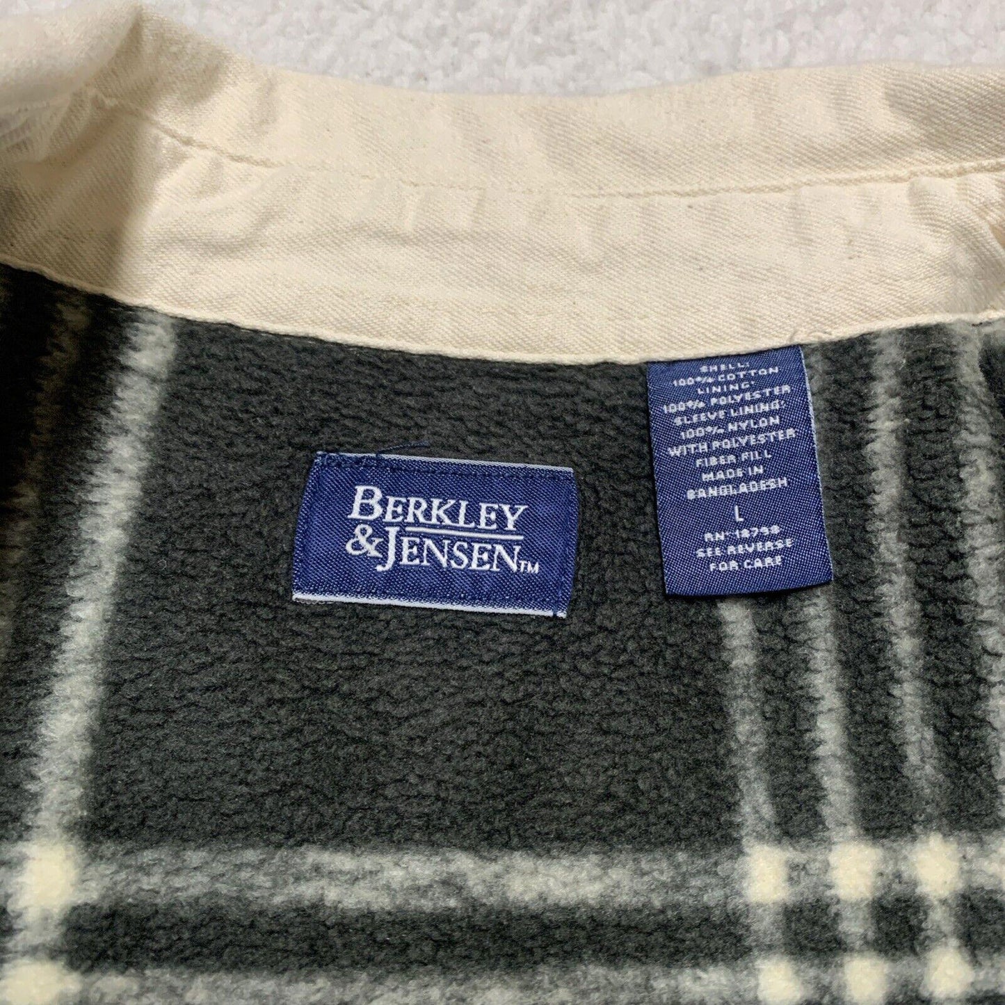 Berkley & Jensen Men’s Large Bone White Lined Shacket Shirt