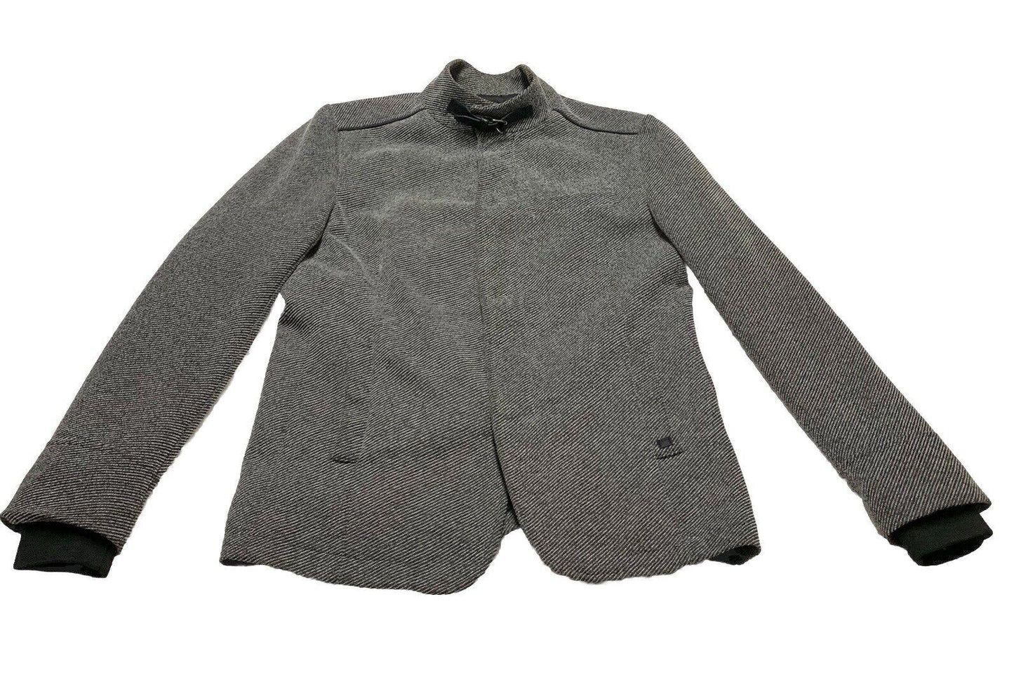 Zara Man buckle High Collar Coat Size 42 Herringbone Gray Made in Turkey