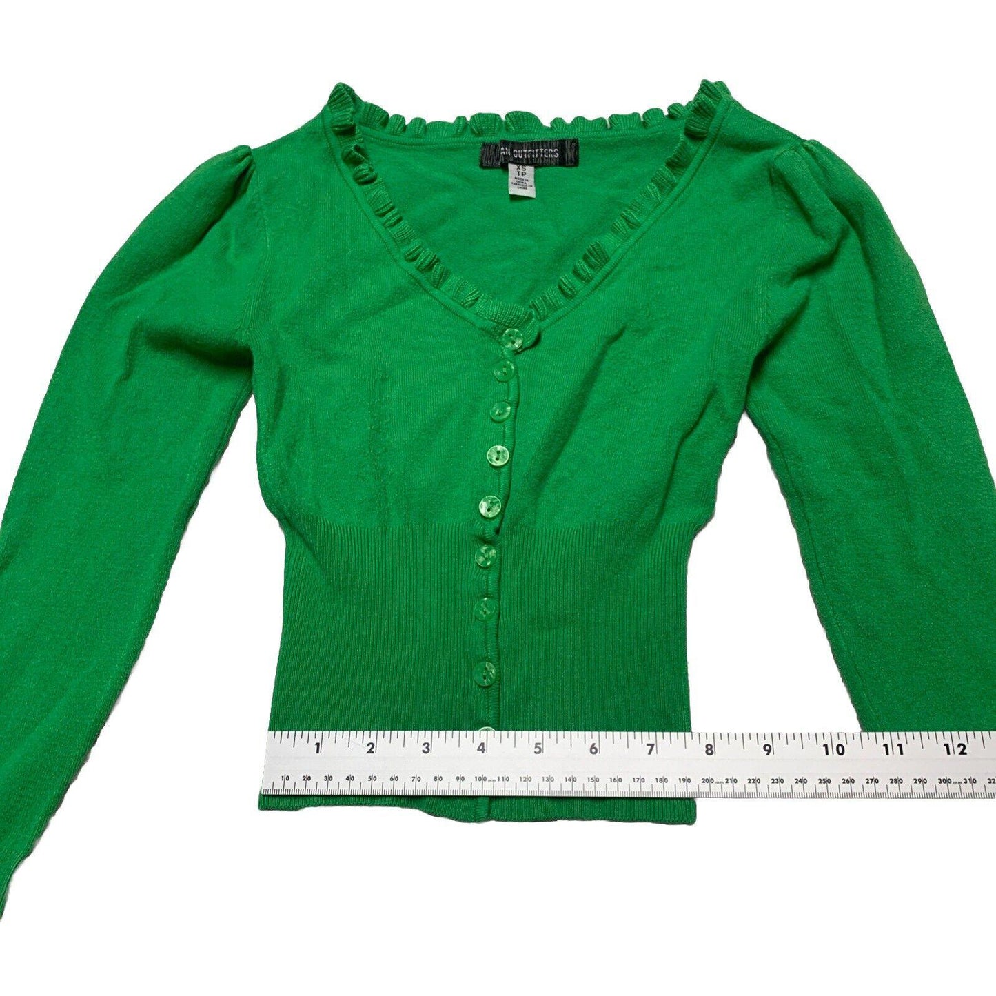 Urban Outfitters Women XS Kelly Green Cropped Button Cardigan Ruffled Collar