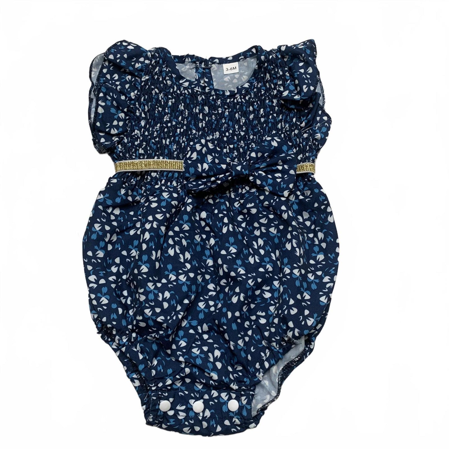 Adorable Baby Girl Size 3-6 Months Blue Floral Ruffled Romper with Headband