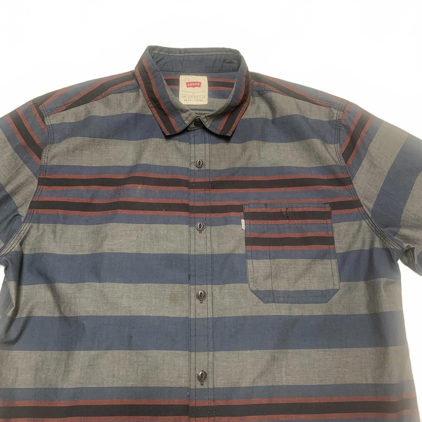Levis Mens Size Large Blue Gray Striped Short Sleeve Shirt