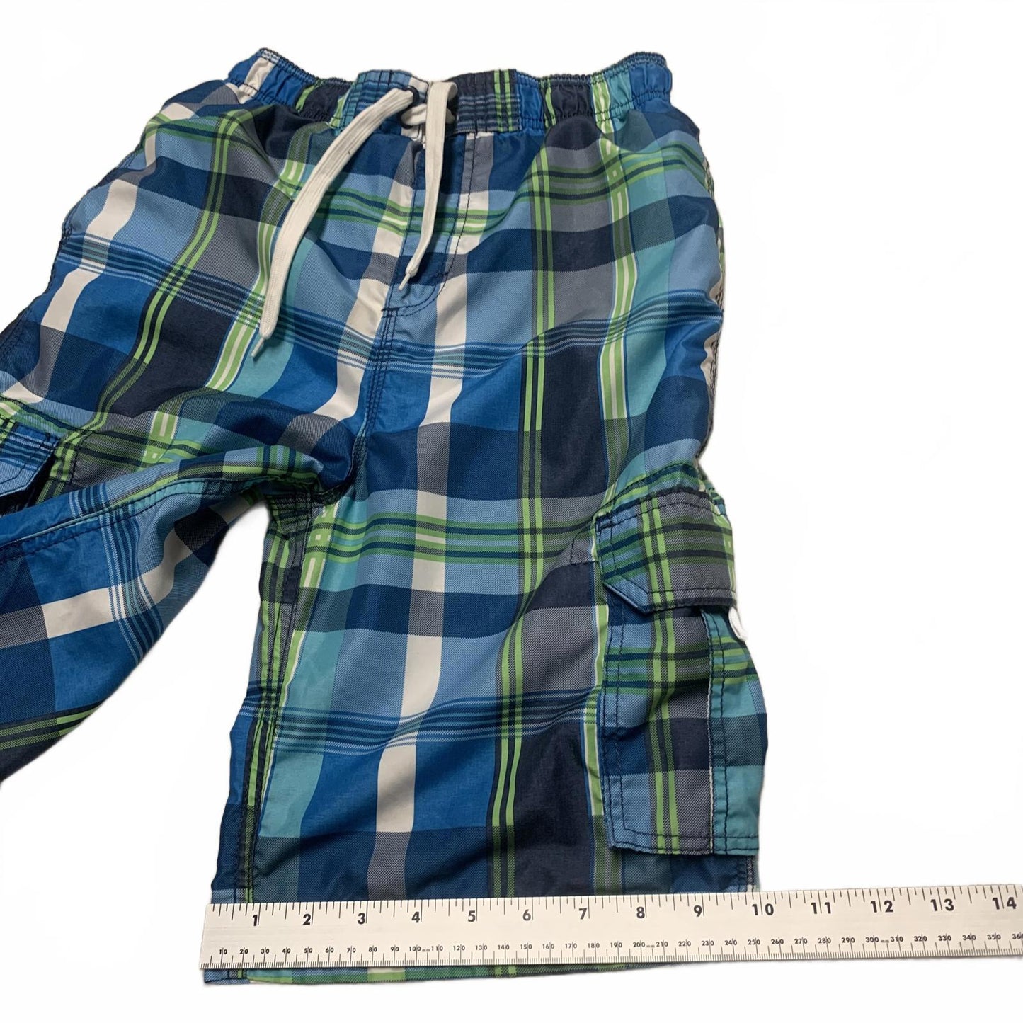 Kanu Surf Boy's Sz L (14-16) Plaid Blue Green Swim Trunks
