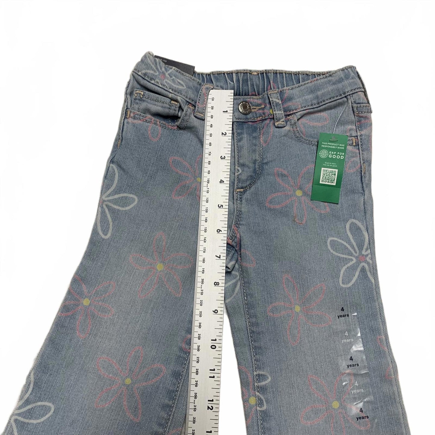 Gap Girls Size 4 yrs light blue Floral Print Denim Jeans elastic waist