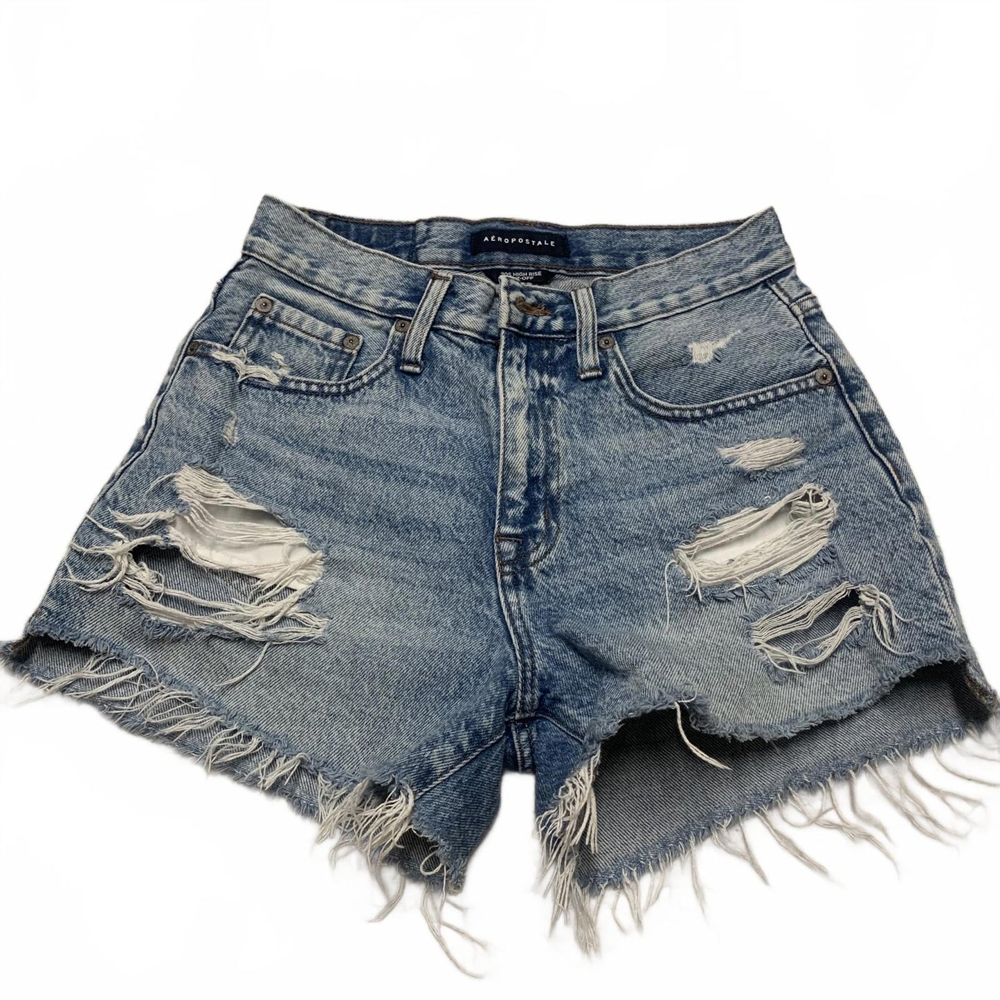 Aeropostale Womens Size 4 Blue Ripped Denim High Waisted Distressed Jean Shorts