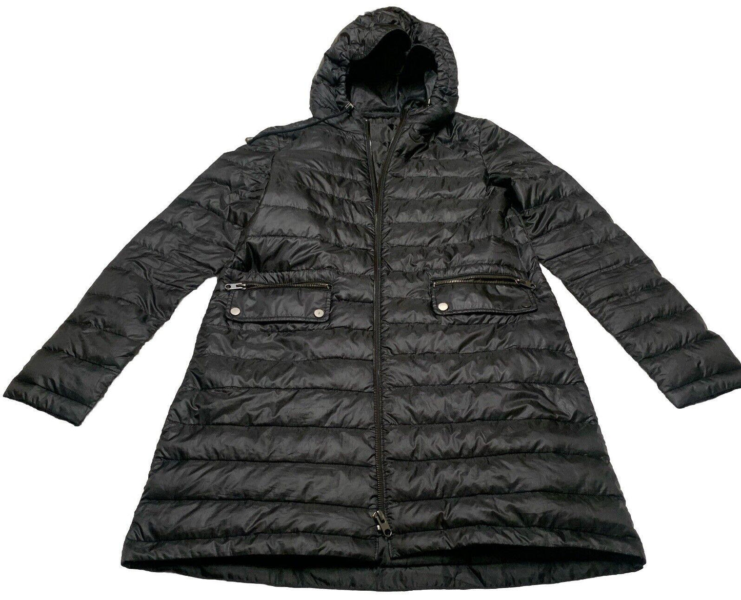 Zara Basic Women’s X-Small Black Lightweight Packable Puffer Long Hooded Jacket