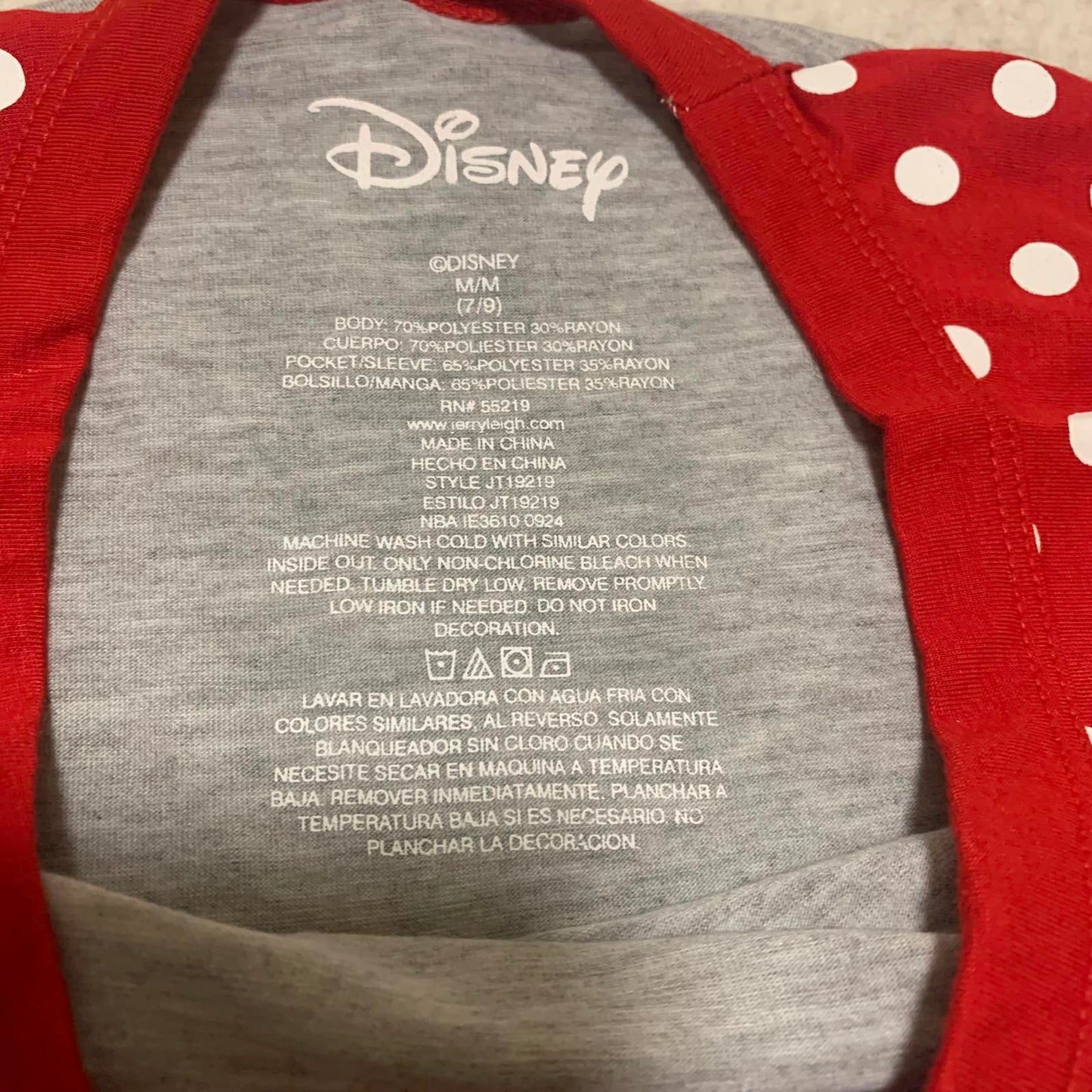Disney Girls' Size Medium 7-9 Red Grey Minnie Mouse Pocket T Shirt