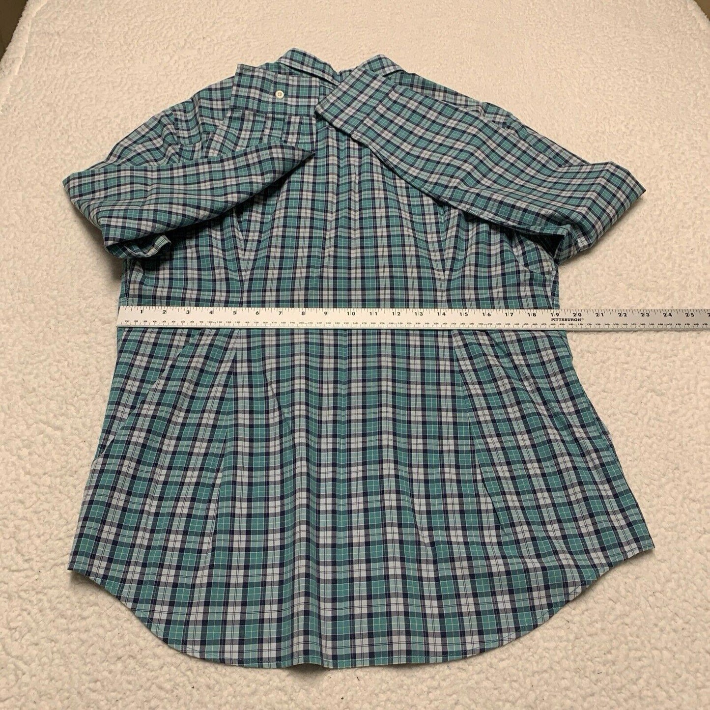 American Eagle Women’s Size Large Teal Blue Button up Shirt Plaid Long Sleeve