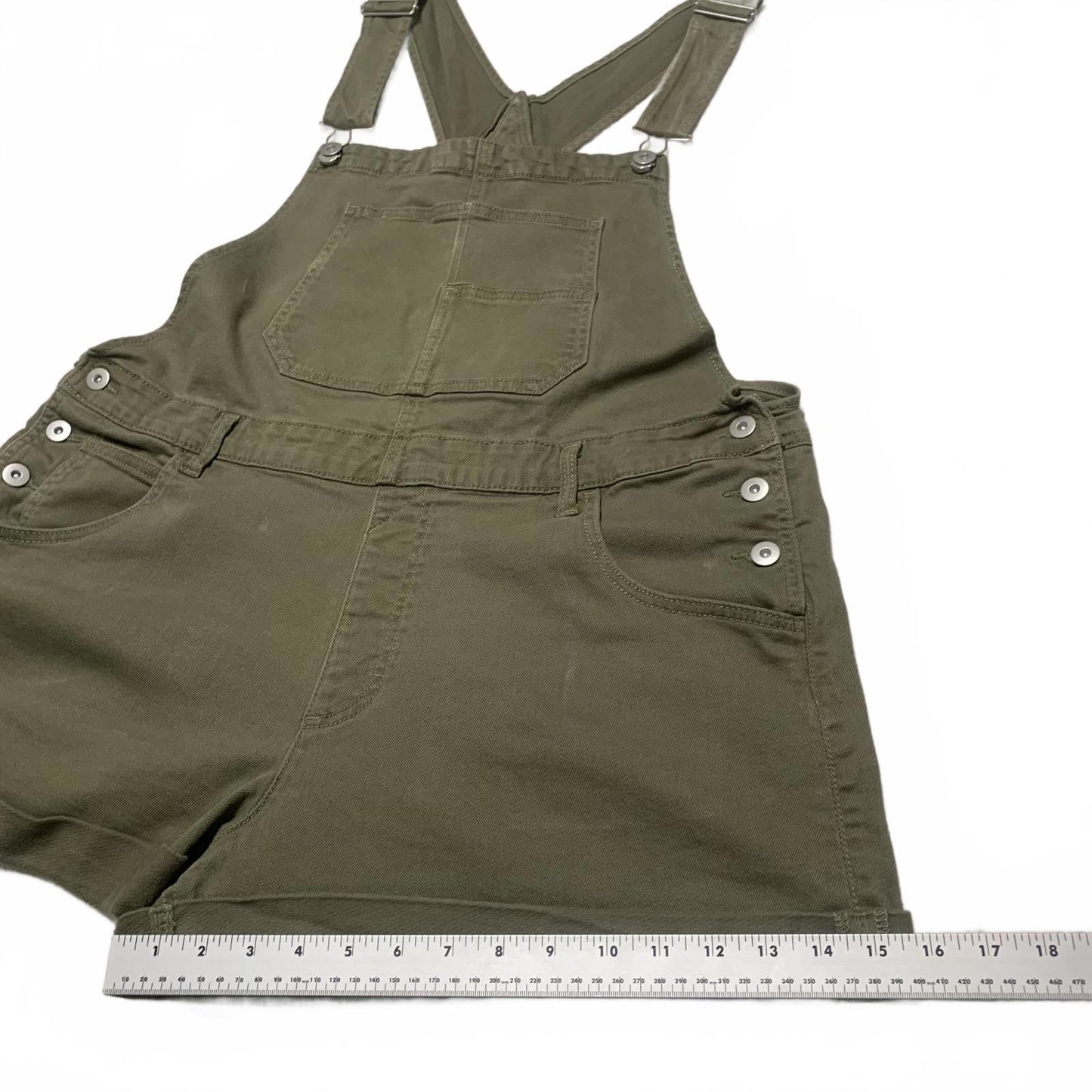 NOBO No Boundaries Womens Sz XXL (19) Olive Green Denim Overalls Shorts W40