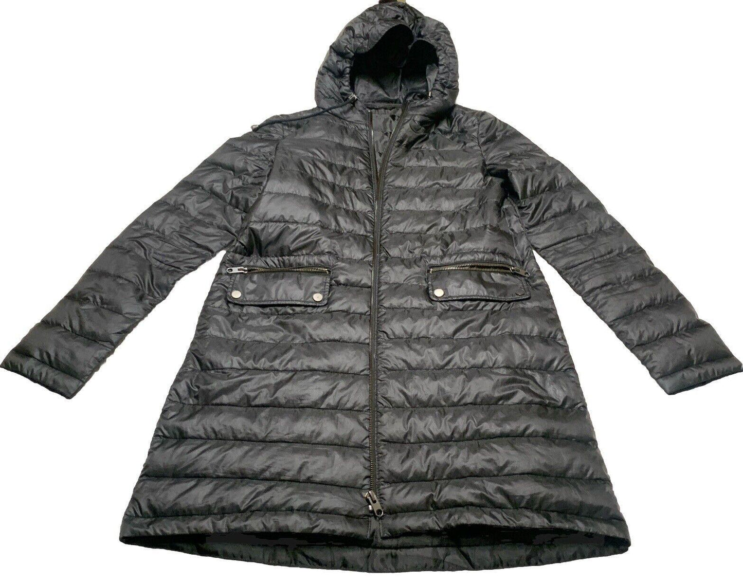 Zara Basic Women’s X-Small Black Lightweight Packable Puffer Long Hooded Jacket