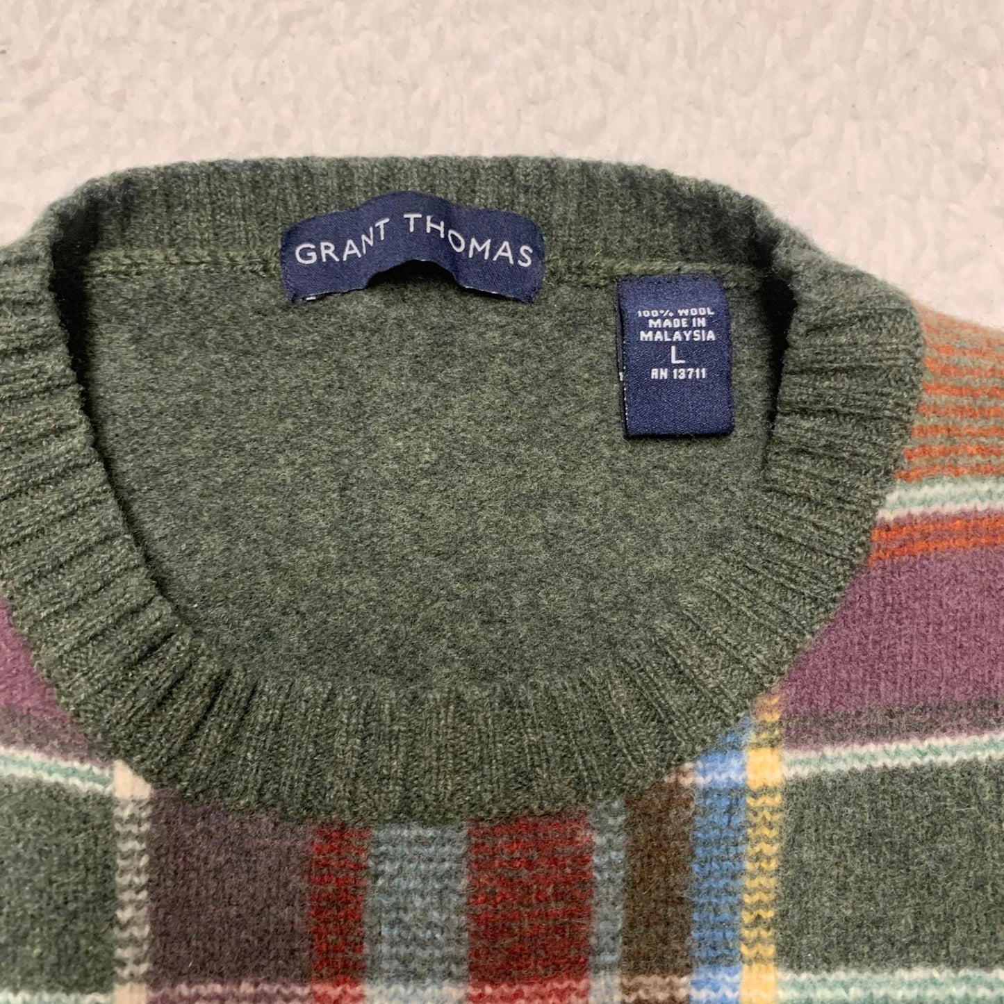 Grant Thomas Men's Size Large Plaid Wool Sweater