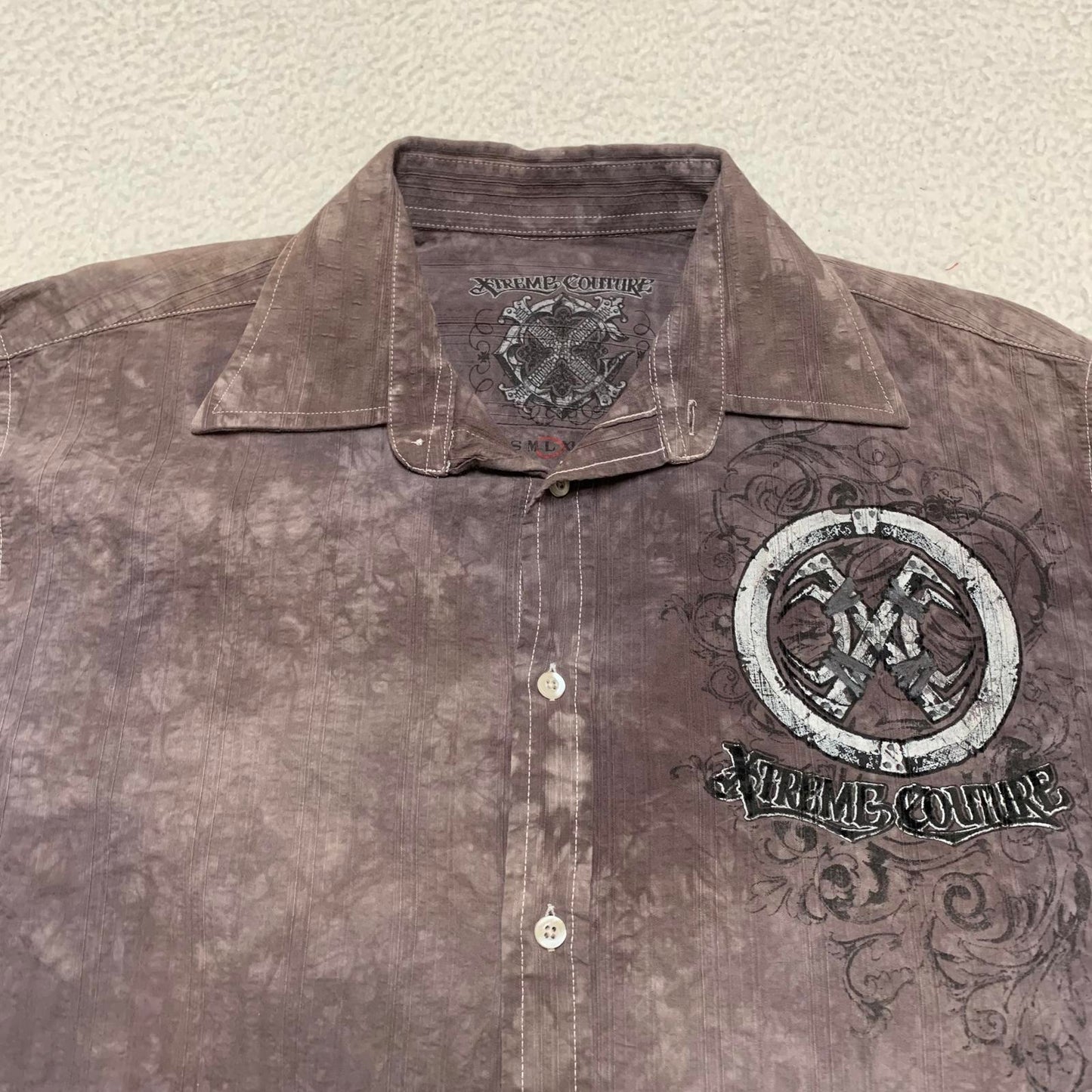 Xtreme Couture Men's Size Large Brown Long Sleeve Night out Shirt Acid Wash