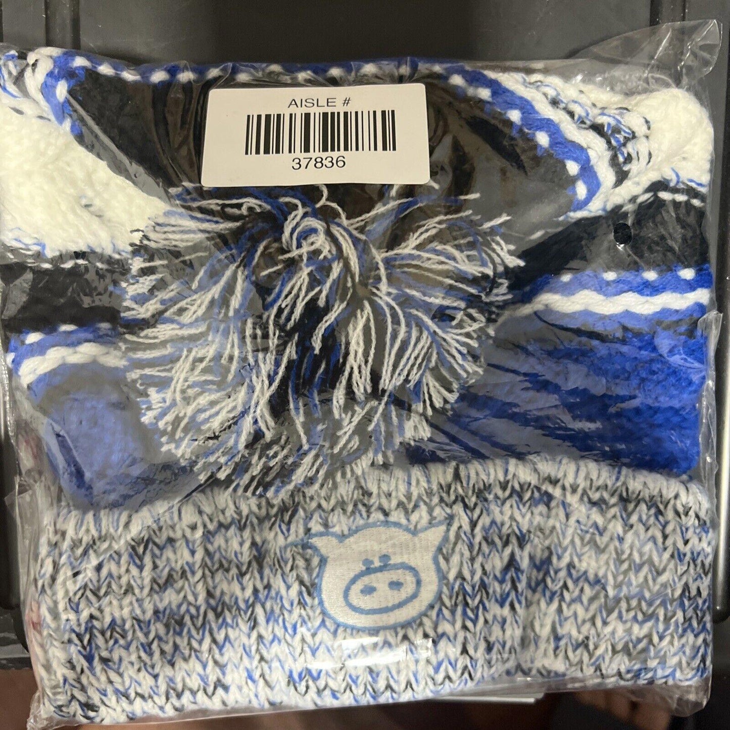 Pig Beanie Unisex Adult Black Royal Blue Striped Winter Snow Ski Hat Acrylic