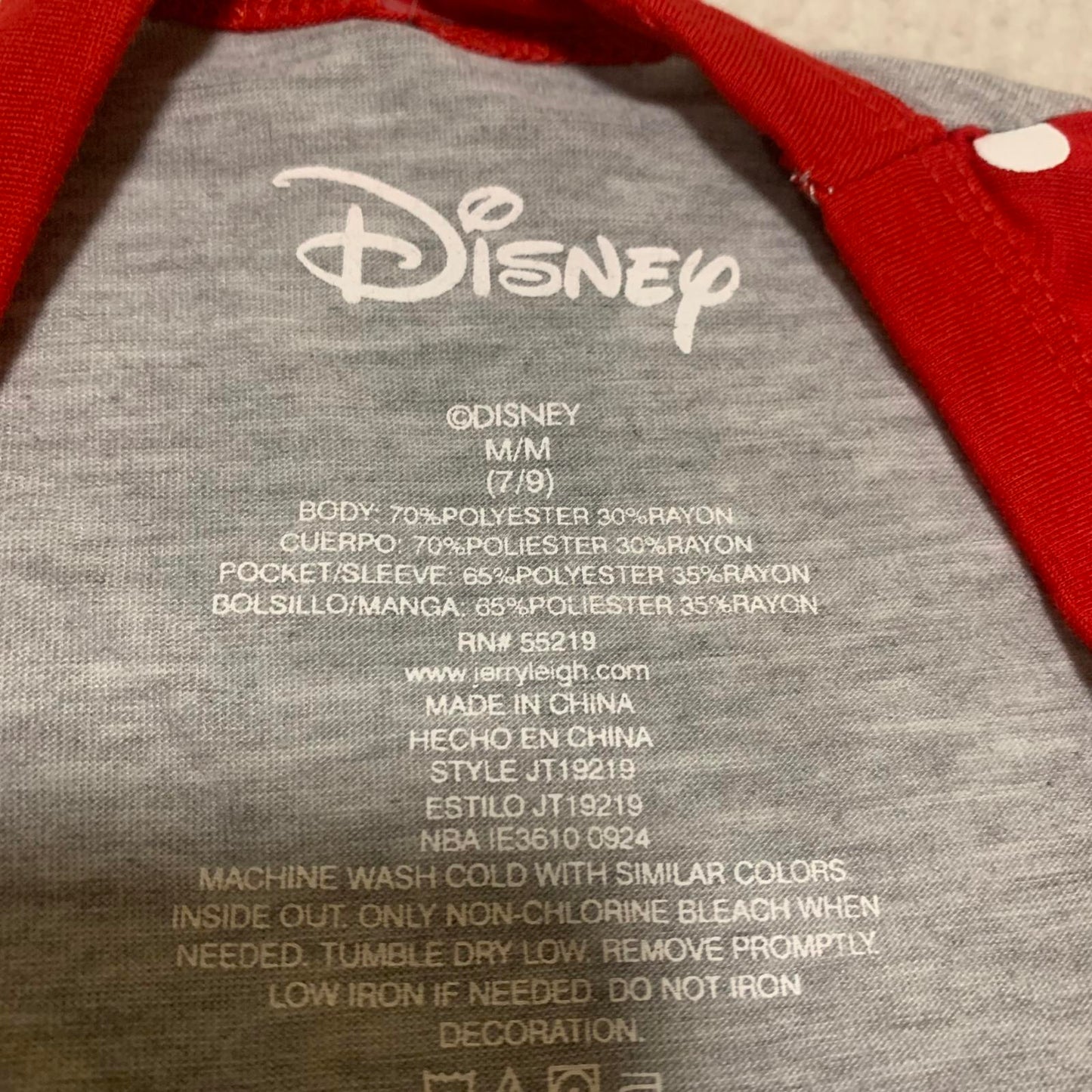 Disney Girls' Size Medium 7-9 Red Grey Minnie Mouse Pocket T Shirt