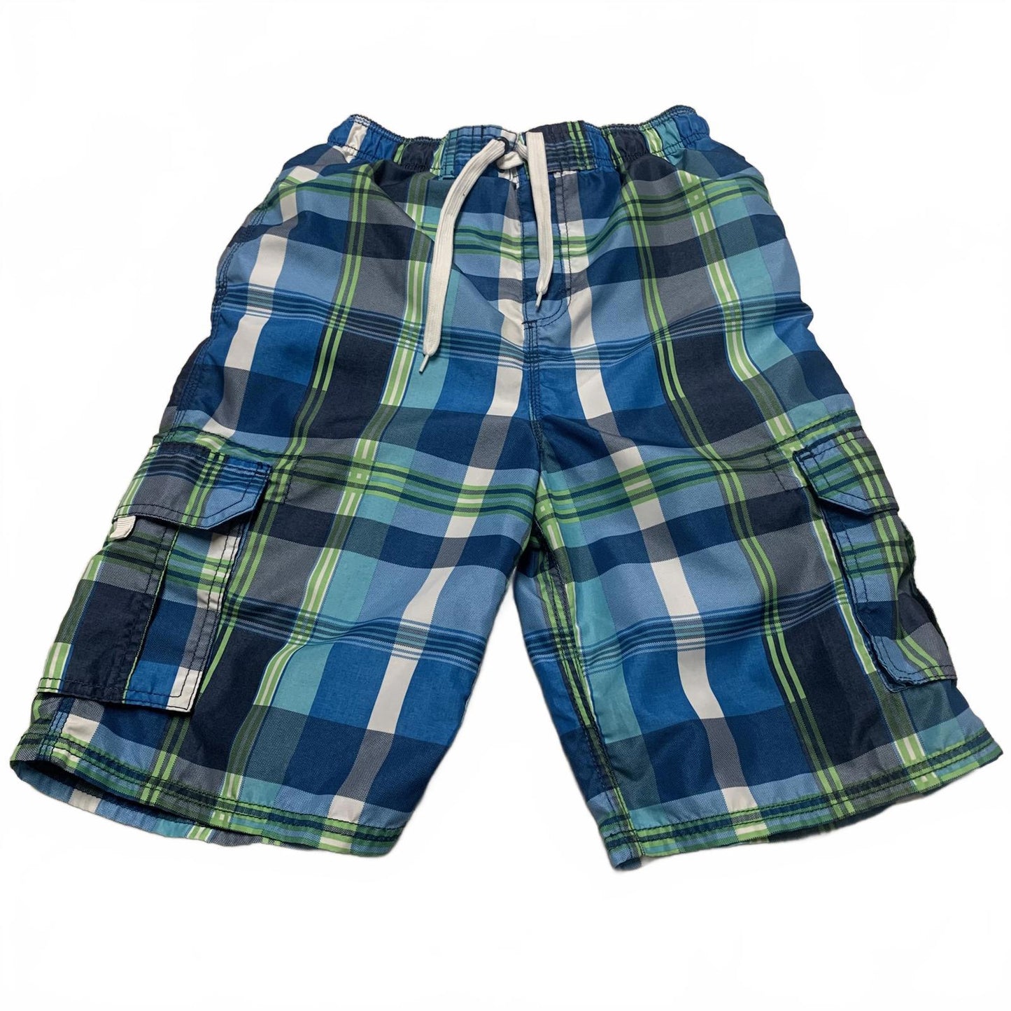 Kanu Surf Boy's Sz L (14-16) Plaid Blue Green Swim Trunks