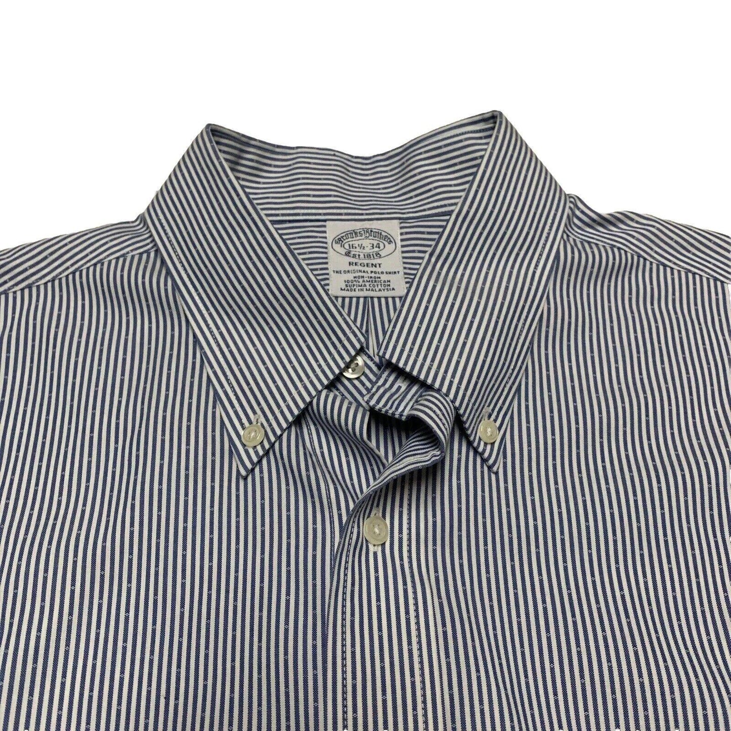 Brooks Brothers Regent Shirt Mens 16 1/2 - 34 Blue Striped Long Sleeve Non-Iron
