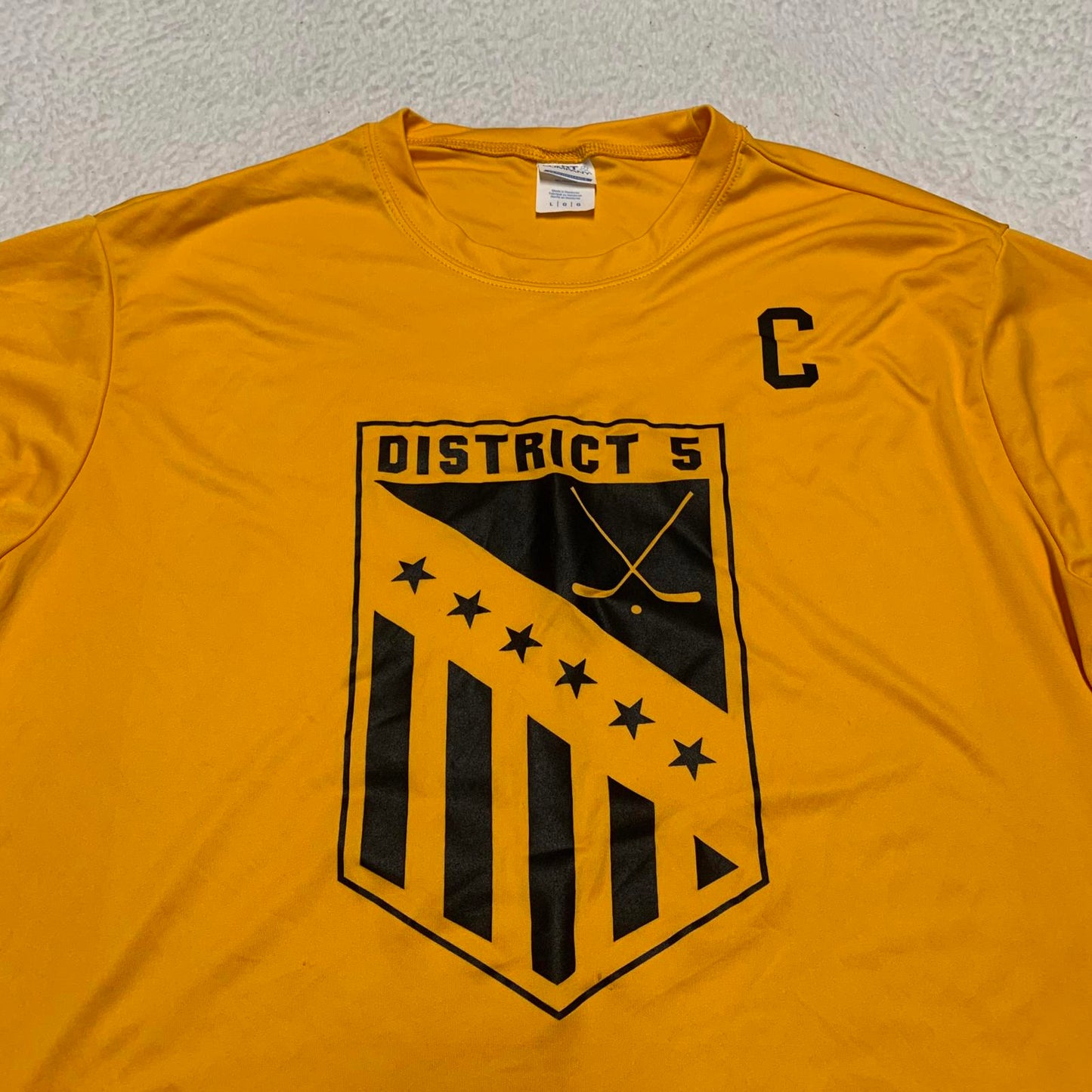 Port & Company Mens Size Large Yellow District 5 Hockey Captain's Tee Shirt