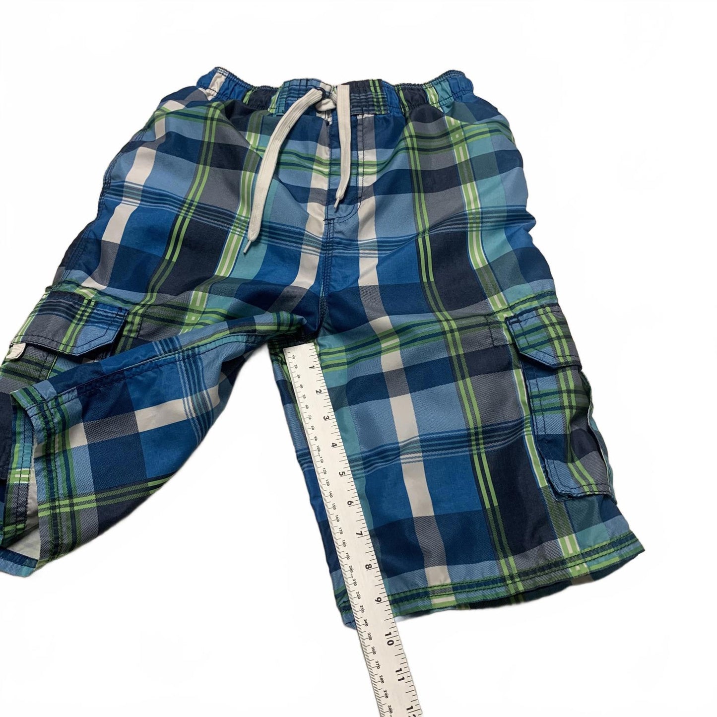 Kanu Surf Boy's Sz L (14-16) Plaid Blue Green Swim Trunks