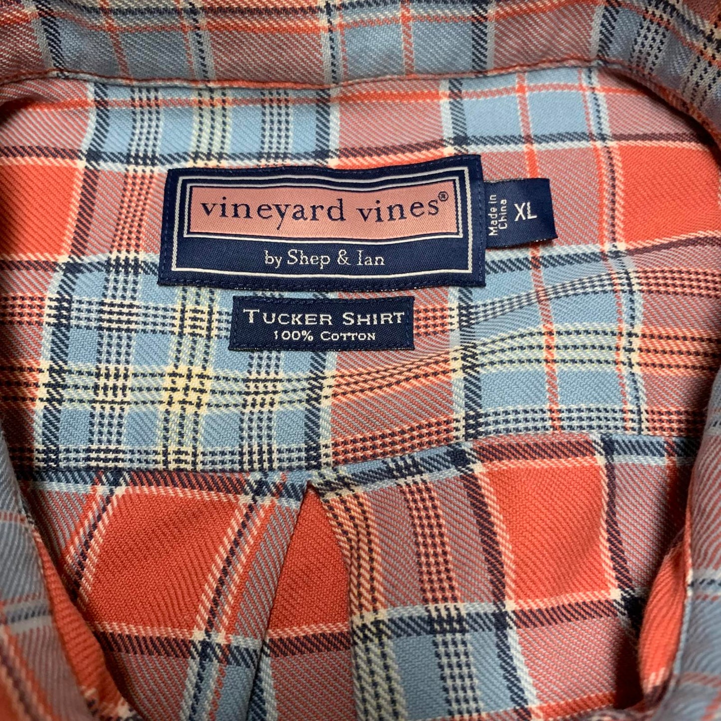 Vineyard Vines Men's XL Blue Orange Plaid Button Tucker Shirt