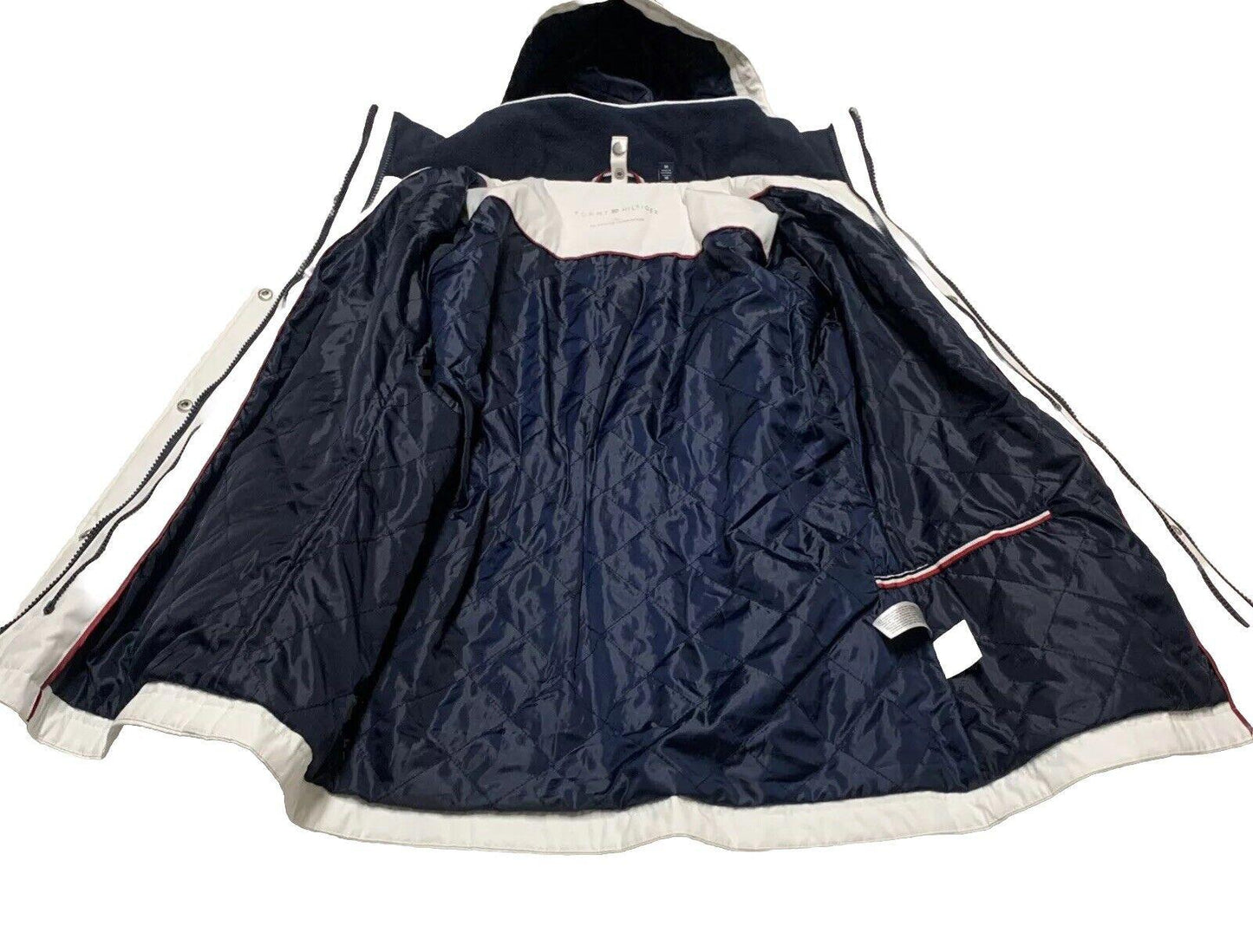 Tommy Hilfiger Women's M White Weather Hood Jacket Rain Coat
