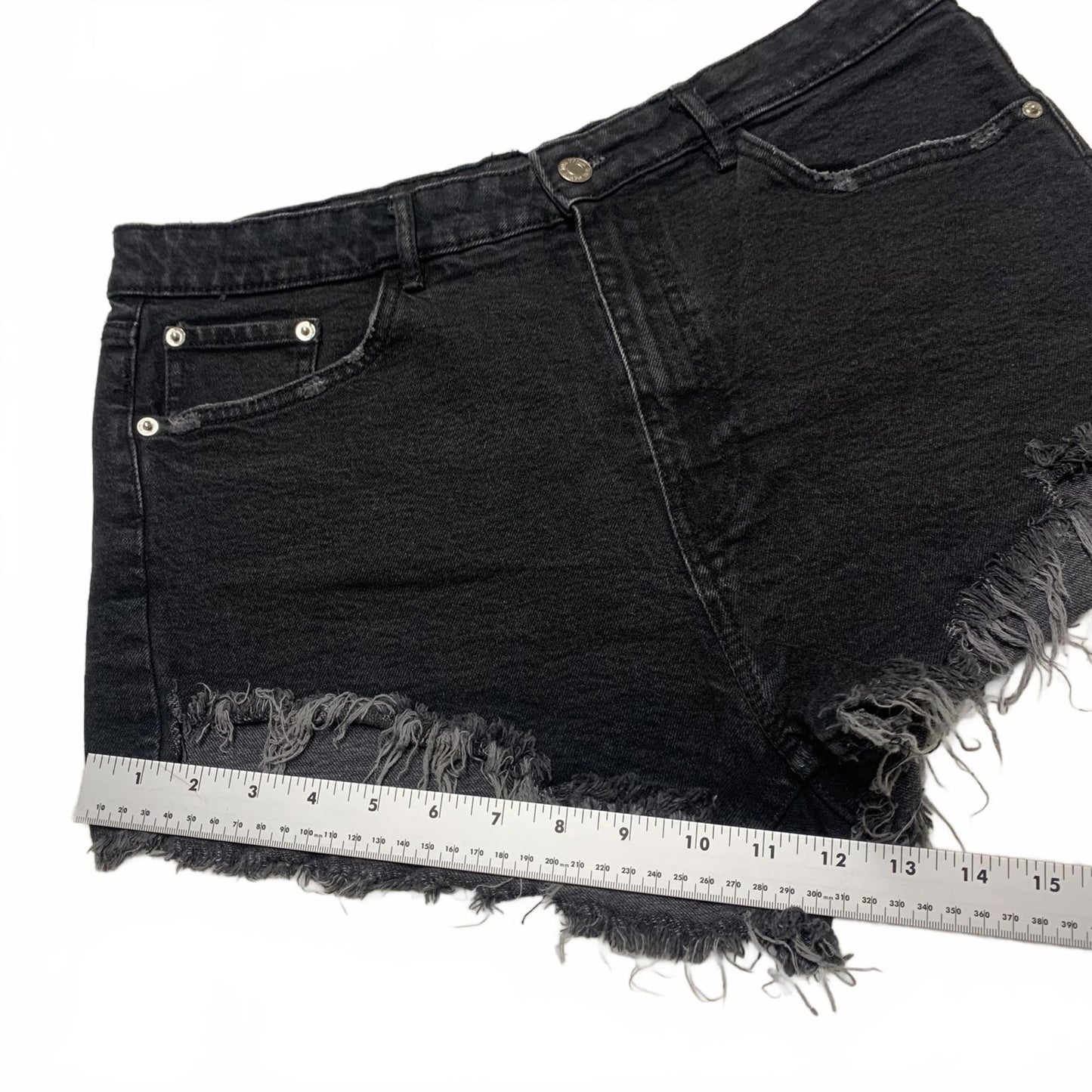 Zara Womens Sz 12 High-Rise Black Distressed Cutoff Denim Shorts Festival Grunge