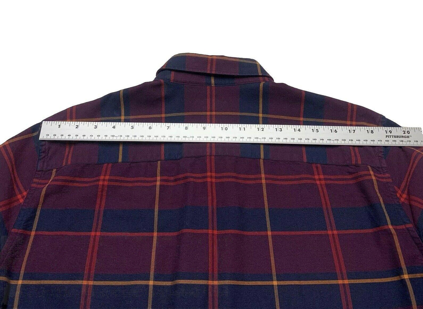 H&M Mens Large 16 1/2” Navy Burgundy Long Sleeve Button Shirt Premium Cotton