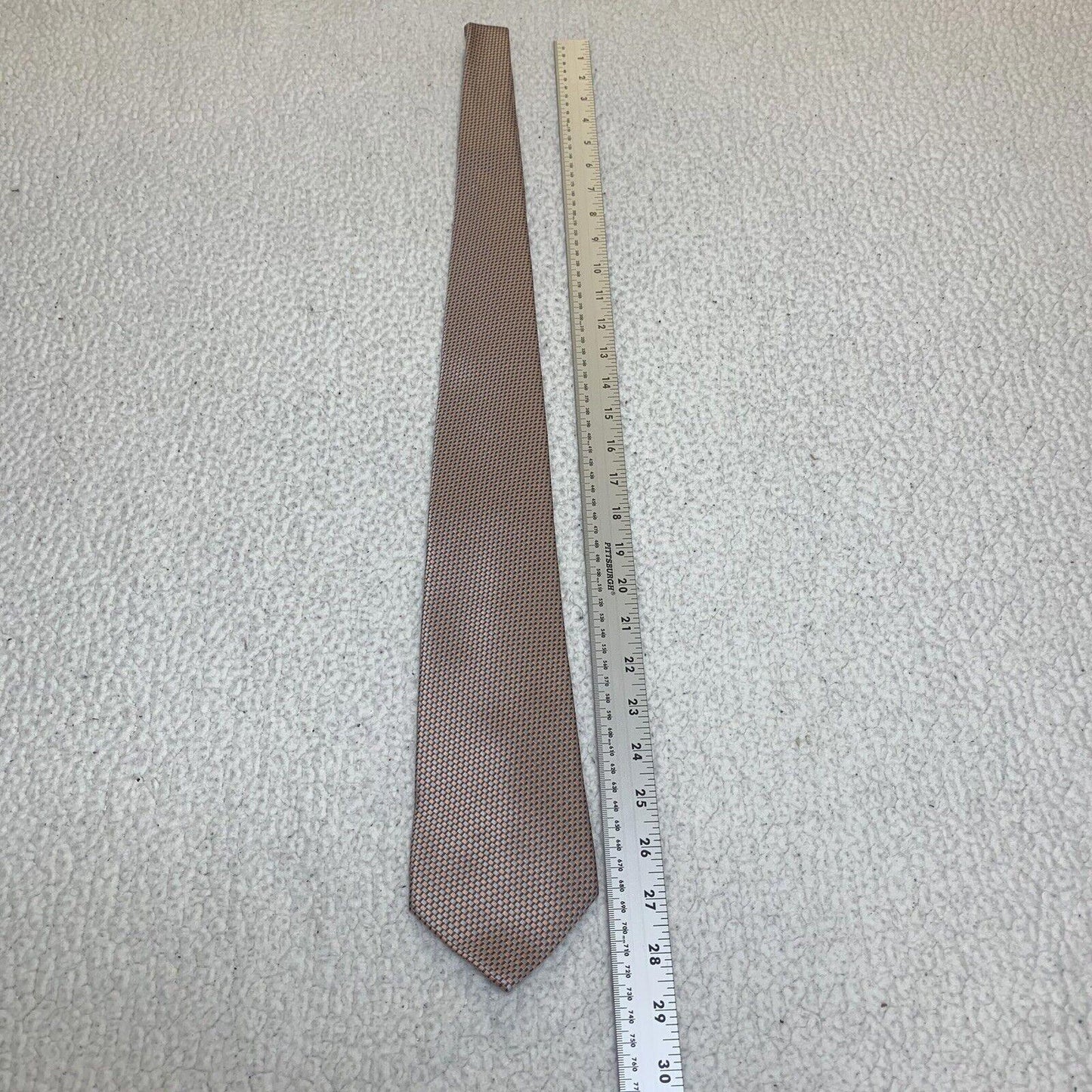 Laurant Bennet Milano Men’s Tie 58” Peach Grayish Blue Brown Square Print