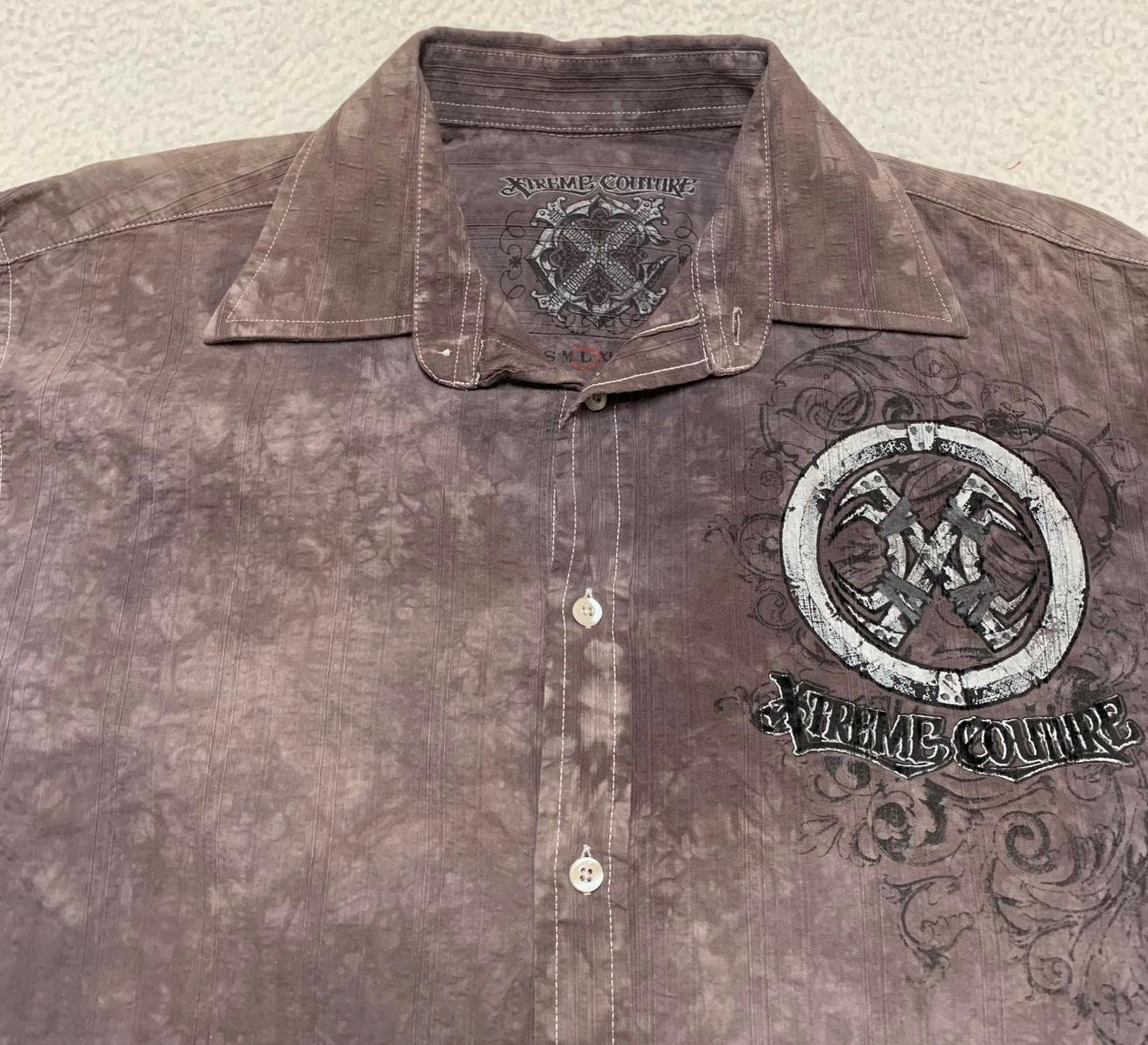Xtreme Couture Men's Size Large Brown Long Sleeve Night out Shirt Acid Wash