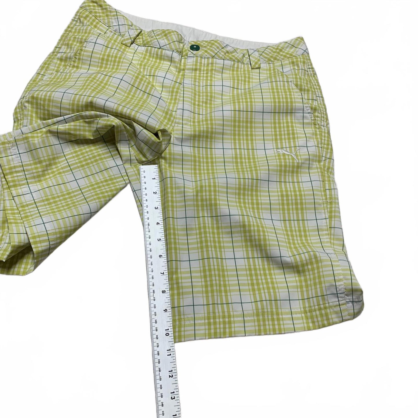 Cobra Puma Golf Mens Sz W 32 Green Plaid Summer Shorts W33.5