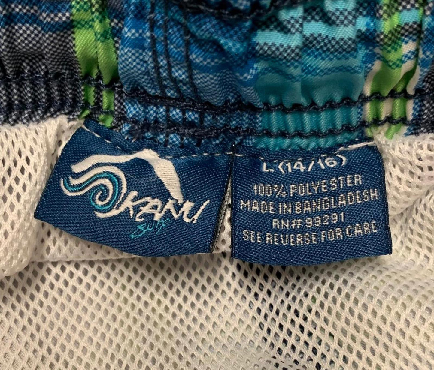 Kanu Surf Boy's Sz L (14-16) Plaid Blue Green Swim Trunks