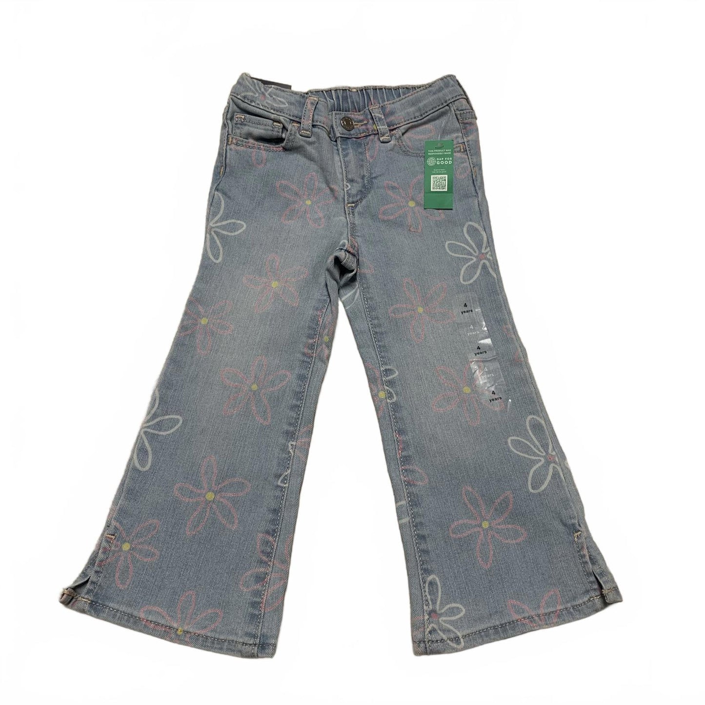 Gap Girls Size 4 yrs light blue Floral Print Denim Jeans elastic waist