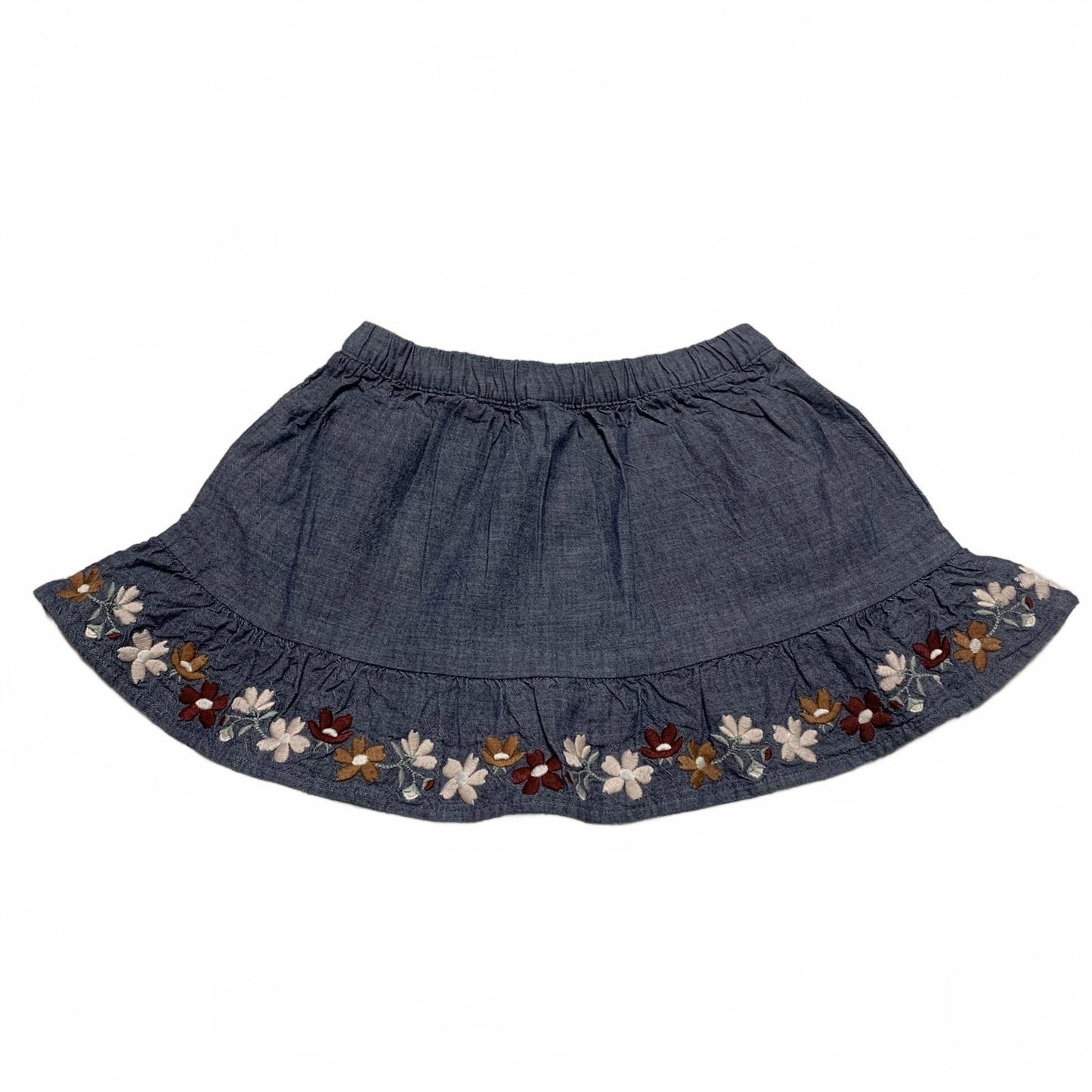 Gymboree Girls Sz 3T Denim Blue Floral Embroidered Denim Skirt with Pink Shorts
