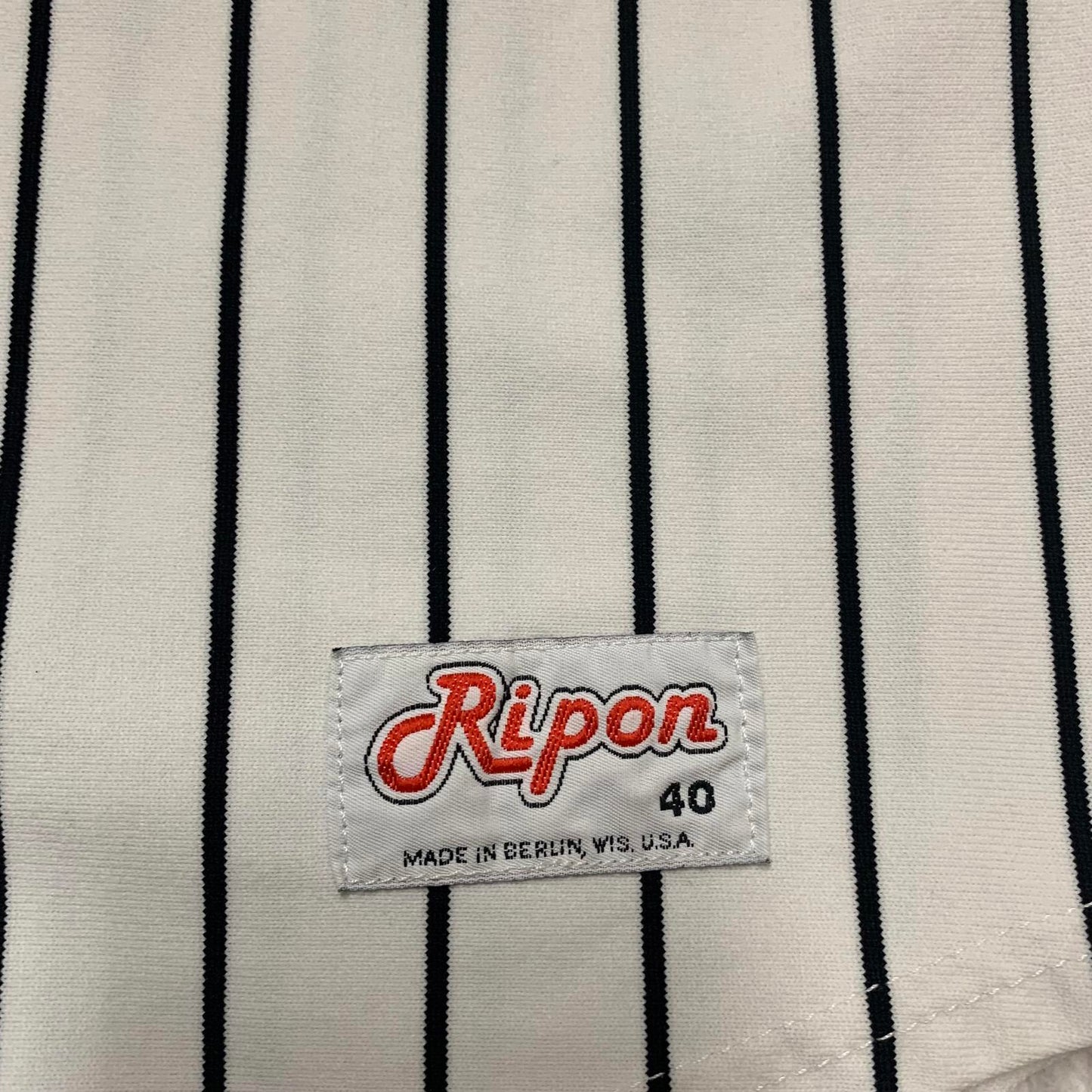 Ripon Athletic PRIDE #1 Mens Sz 40 White Striped Baseball Jersey Sleeveless USA