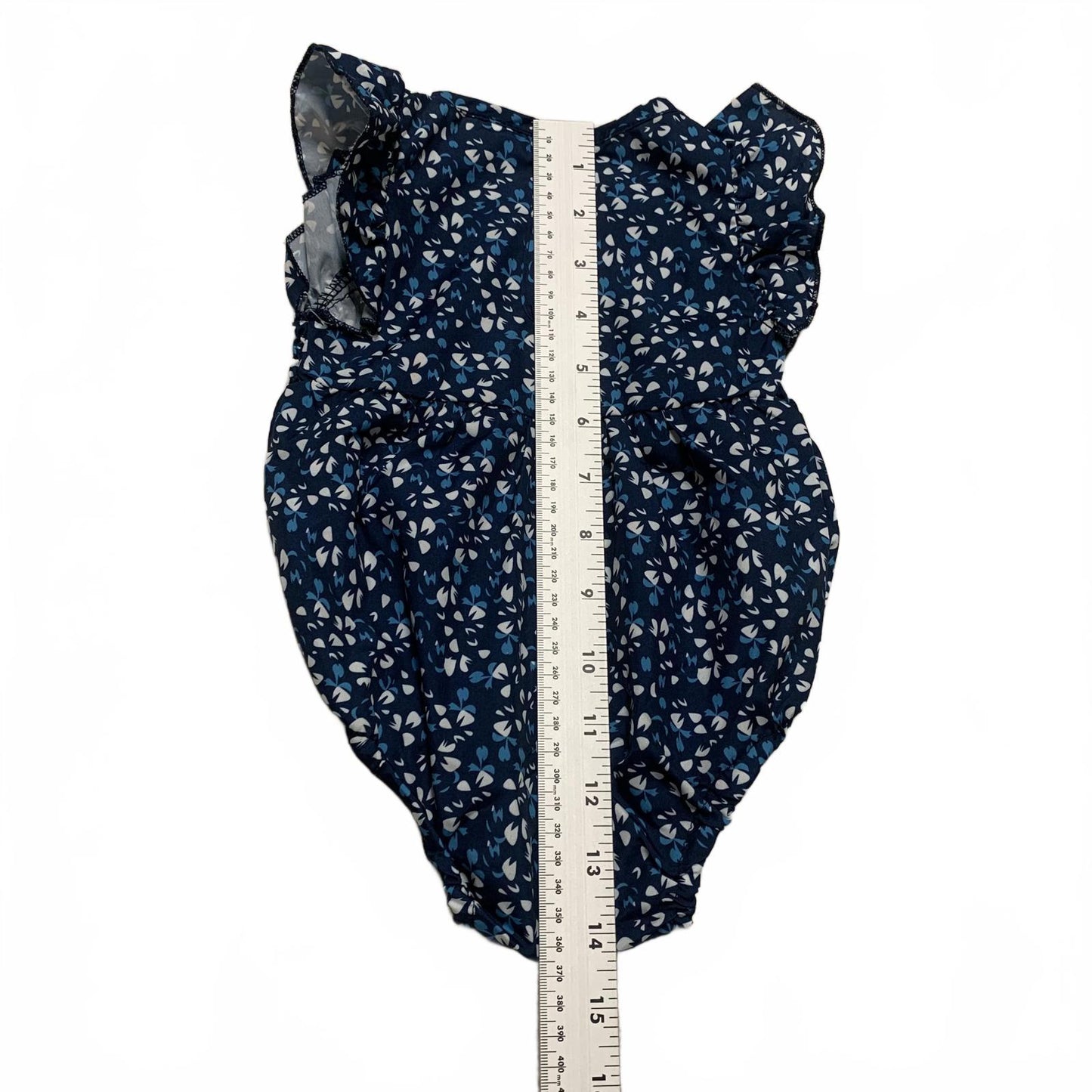 Adorable Baby Girl Size 3-6 Months Blue Floral Ruffled Romper with Headband