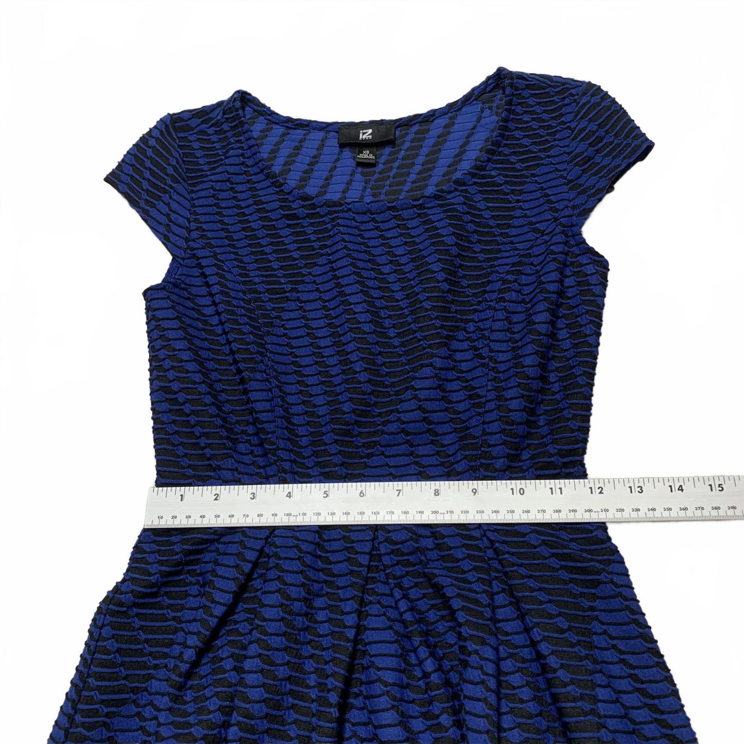IZ Byer Women's Size XSmall Blue Black Textured Fit A cut Dress XS