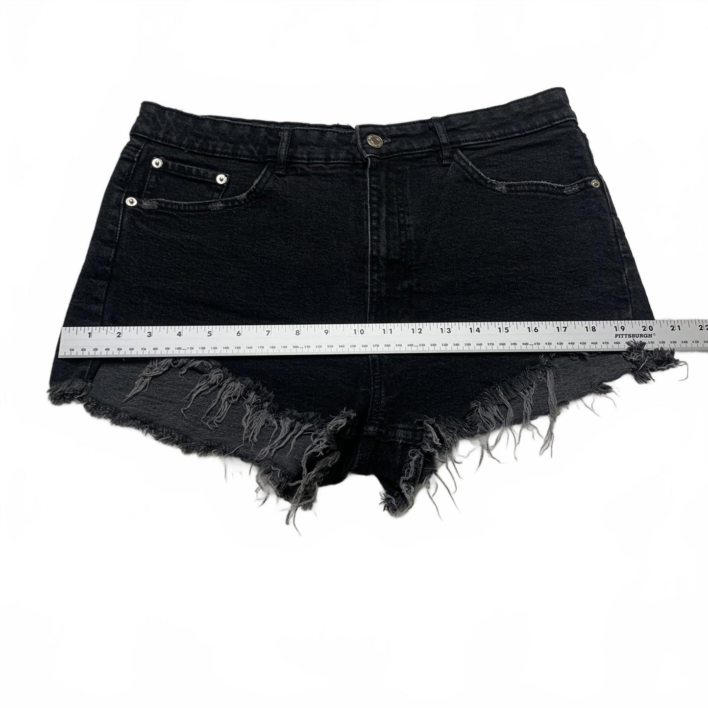 Zara Womens Sz 12 High-Rise Black Distressed Cutoff Denim Shorts Festival Grunge